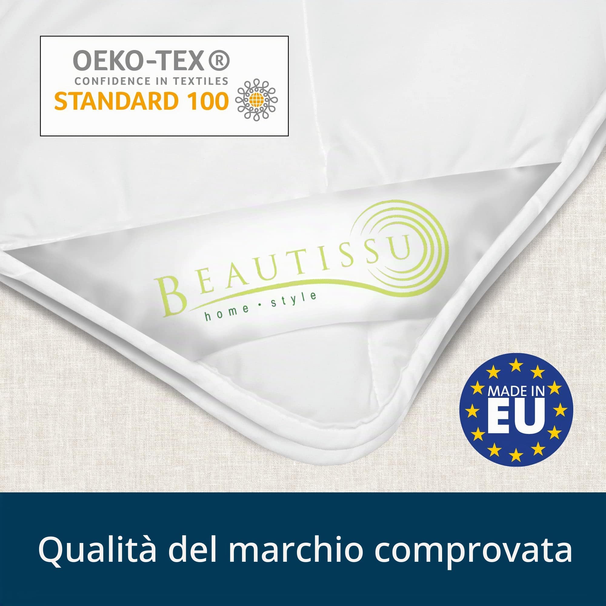 Beautissu Piumino Matrimoniale 4 stagioni Microfibra anallergico coperta | 155x220cm formata da 2 trapuntini con bottoni a pressione letto anallergica divisibile riscaldante quattro BeauNuit JD