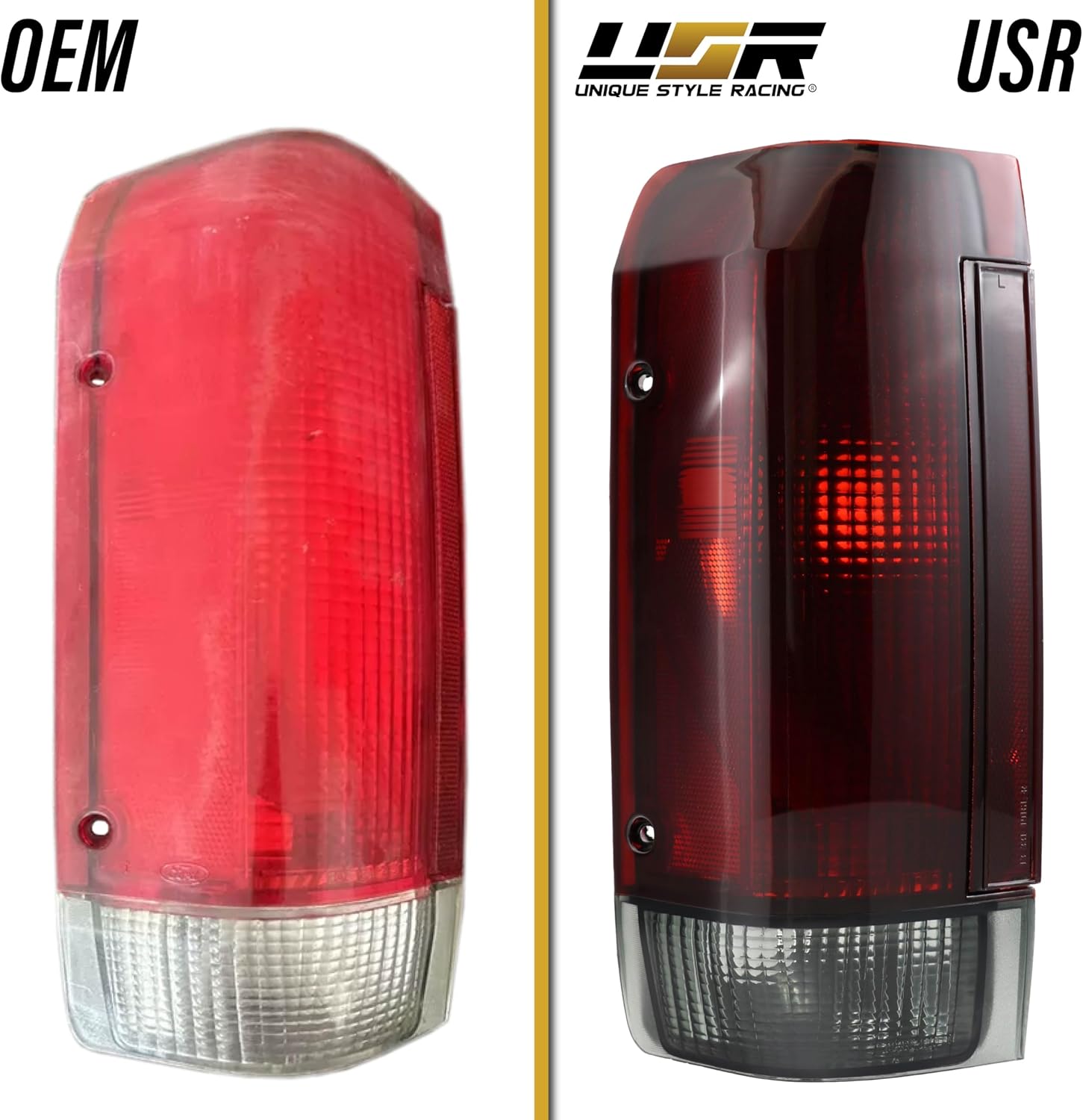 USR 87-89 F150 Pickup Tail Light – Tail Lamps (Left + Right) Pair - Compatible with 1987-1989 Ford F-150 / F250 / F350 Superduty Pick Up Truck and Bronco SUV All Models (DARK SMOKE RED TAIL LIGHTS)