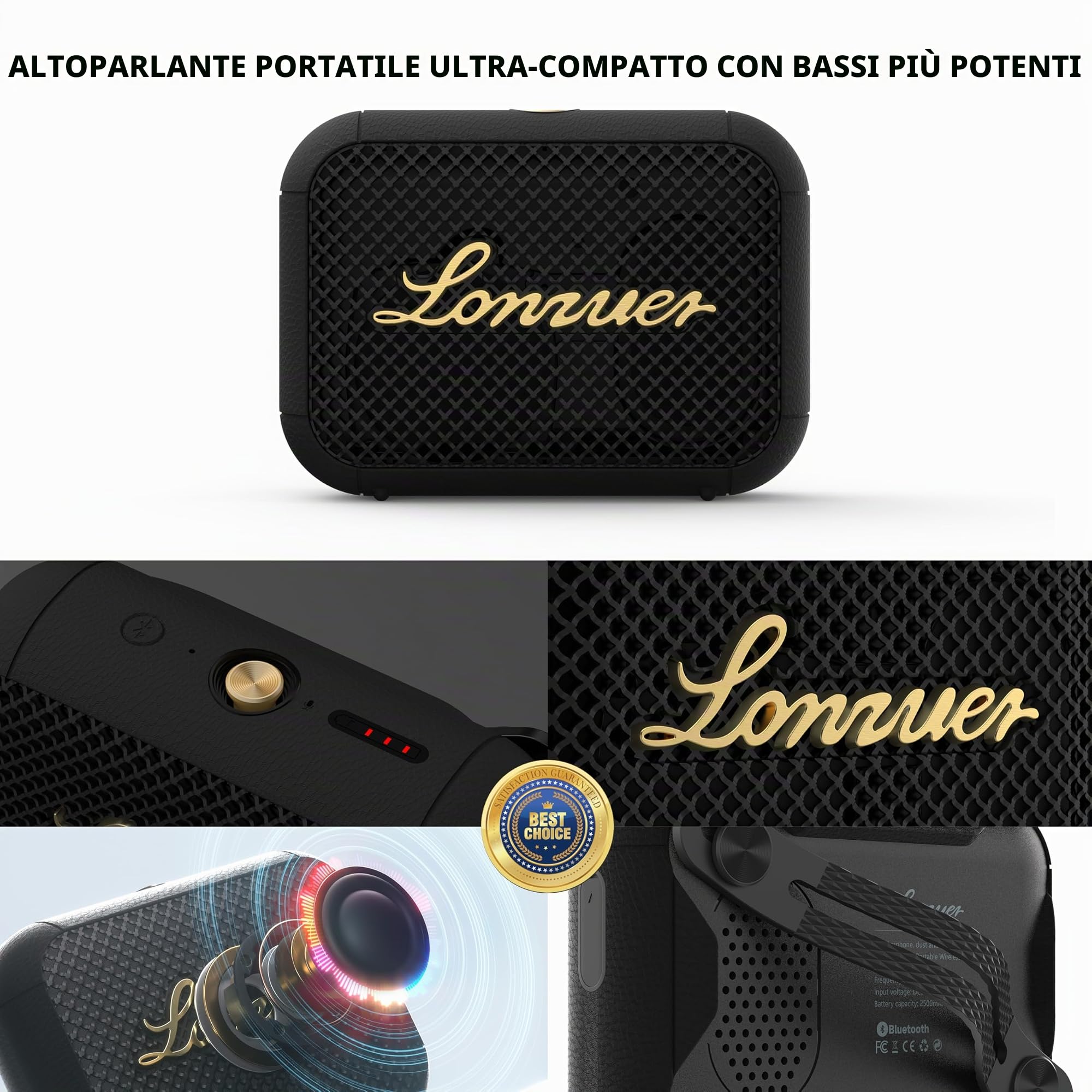 Leap Altoparlanti Portatili Wireless Bluetooth-Piccolo Altoparlante Da doccia IPX7,Display Della Batteria,Suono Stereo,TWS,CHIAMATE Con Cinturino Di Montaggio Per Ciclismo,Sport,Viaggi,Campeggio-Nero