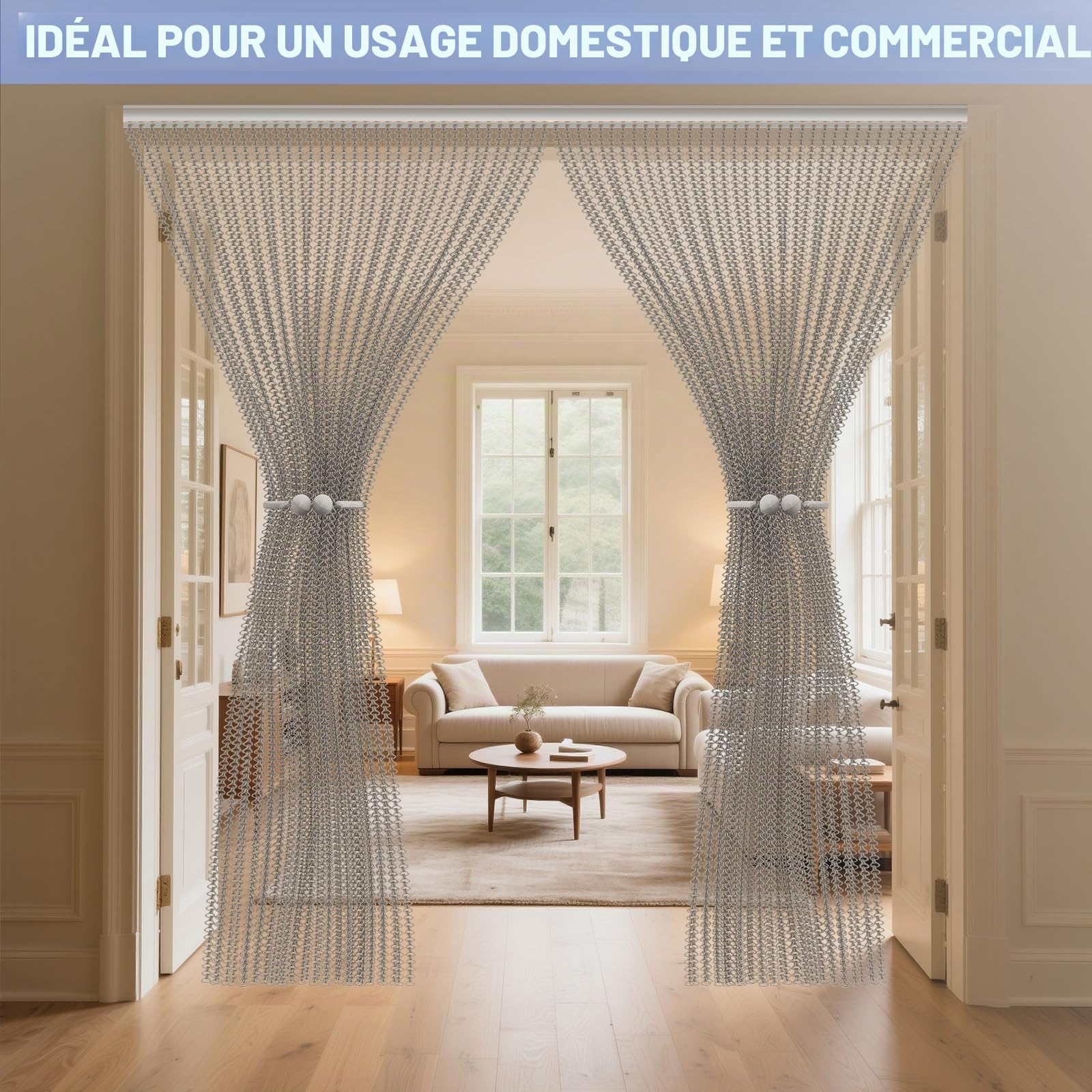 Soontrans Rideau Anti Mouche pour Exterieure, Rideau de porte en Aluminium 90 x 200cm, Rideaux Anti Mouche, Moustiquaire Métallique, Rideau à chaîne pour Les Insectes, Les Mouches, Les Guêpes(gris)