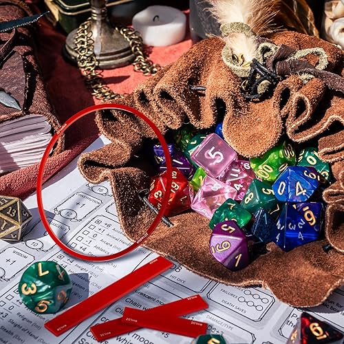 Miniatura 5 de Sintuff Juego de 15 plantillas de hechizos AOE de daño de acrílico translúcido rojo de área de efecto, incluye 5 cubos, 4 círculos, 2 conos, 4