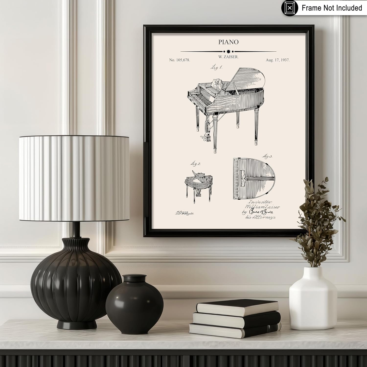 Poster Master Piano Blueprint Print - Patent Poster - Classical Music Art - Technical Drawing Wall Design - Instrument Art - Great Living Room or Music Room Decor - 8x10 UNFRAMED Wall Art