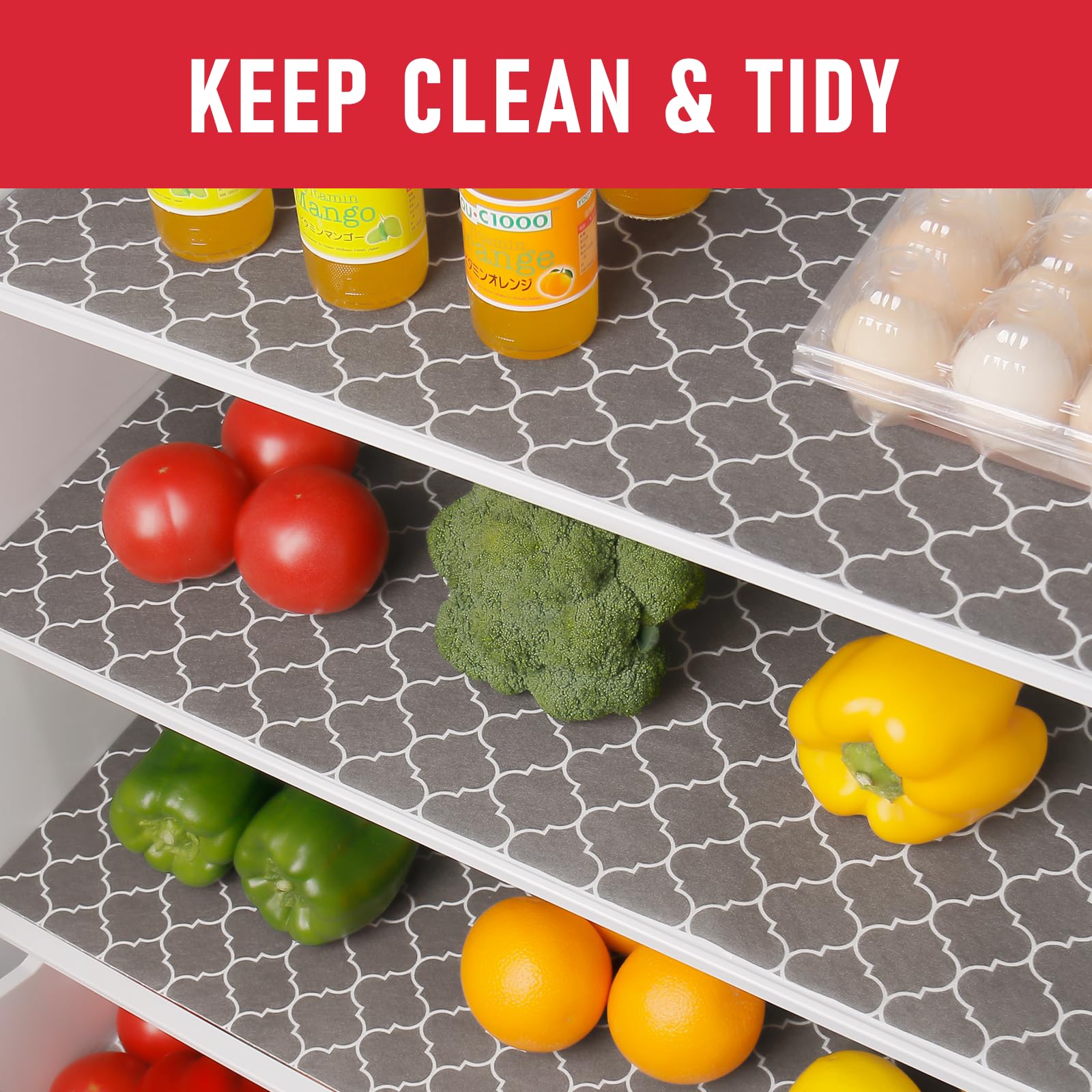 Cooyes Forros de refrigerador 2 en 1 y tapetes frescos para cajones de nevera y estantes de vidrio, forros absorbentes para nevera, lavables, de tela sin BPA, mantiene los productos frescos durante