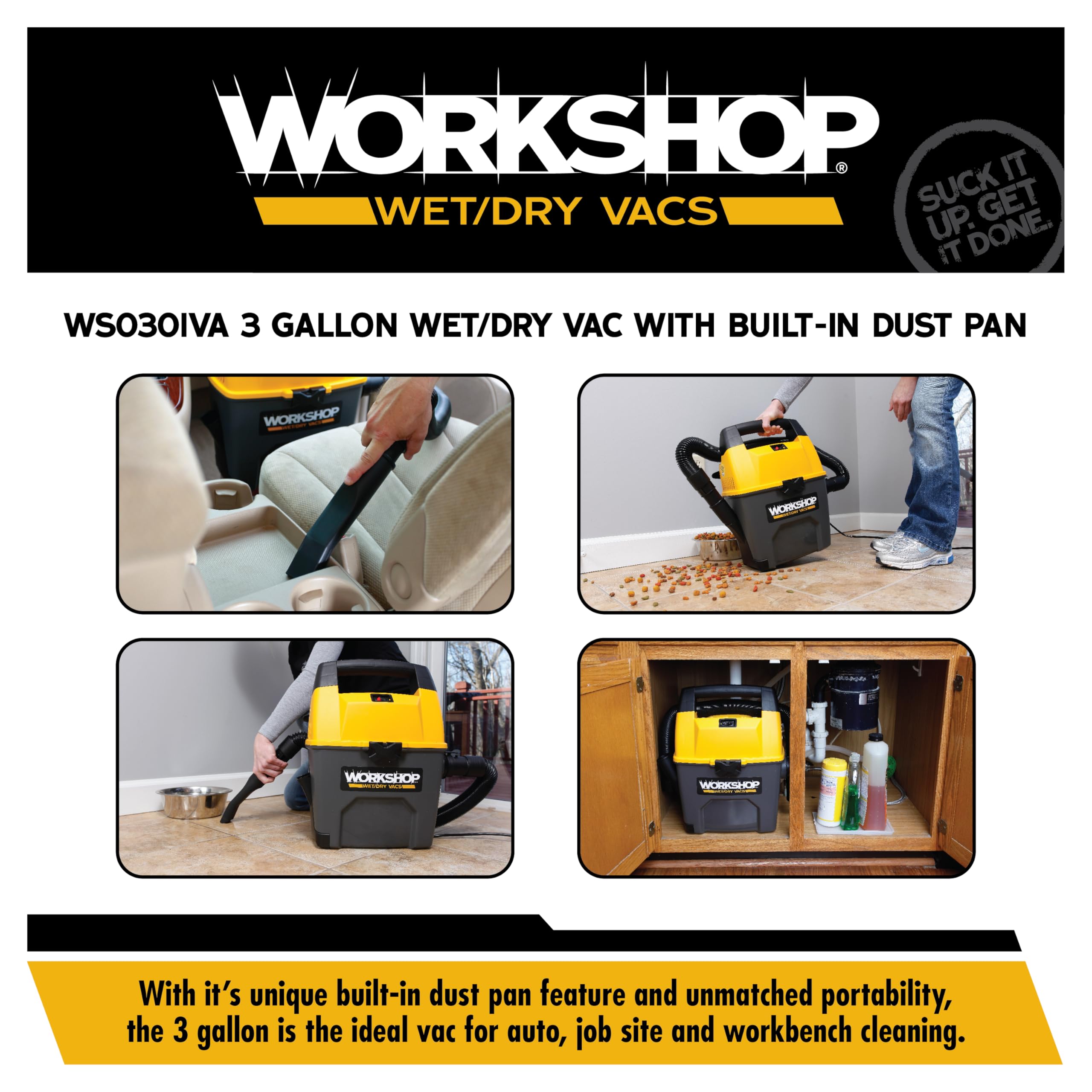 Taller húmedo/seco Vacs ws0300va tienda portátil en seco mojado aspiradora para Auto, garaje y en casa, 3-Gallon, 3,5 pico HP