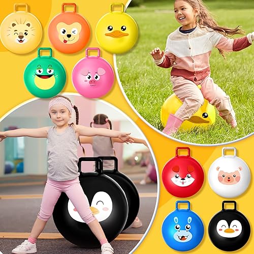 Miniatura 7 de Lewtemi 9 bolas de salto de animales de 18 pulgadas inflables con mango y bomba de aire para niños, niñas y niños, juegos deportivos al aire libre,