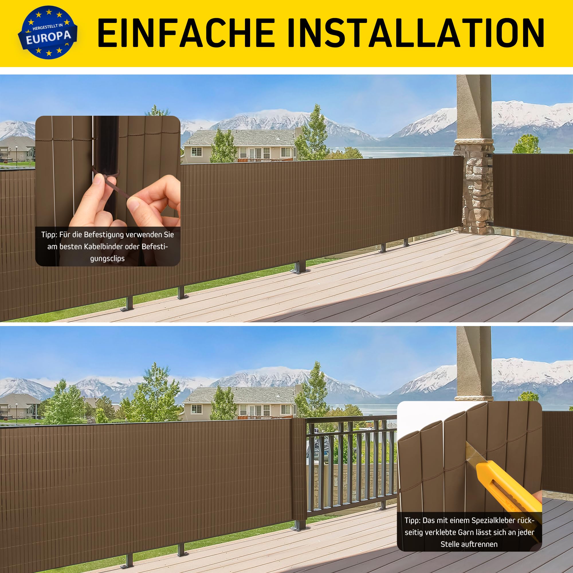 jarolift Canniccio in PVC Standard Recinzione Balcone Frangivista, Resistente ai Raggi UV Resistente alle Intemperie, Frangivento Protettivo per Giardino, Balcone, Terrazza, 100 x 1000 cm, Marrone