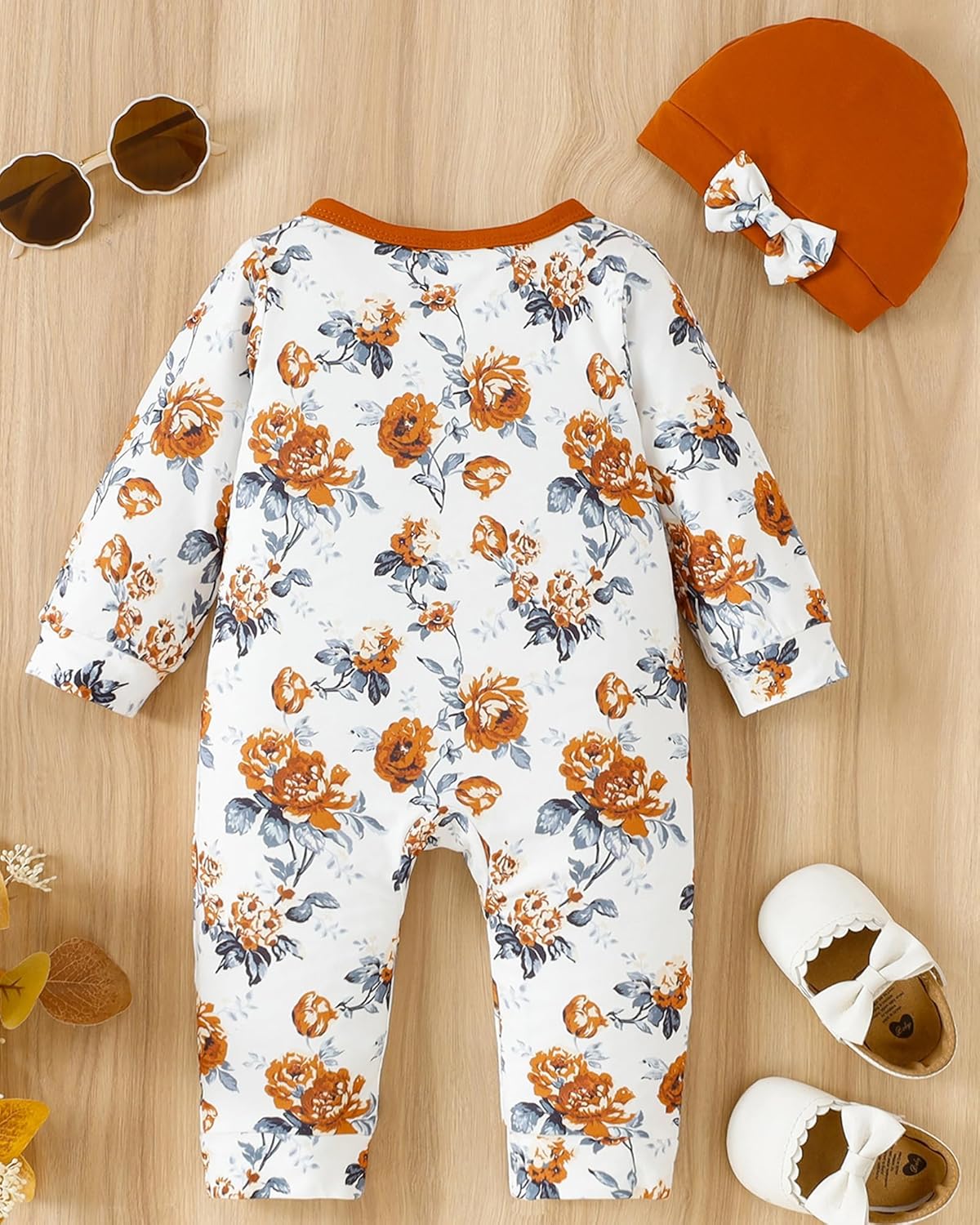 Mioglrie Newborn Baby Girl Clothes Long Sleeve Romper Infant Fall Winter Outfits Floral Hat Jumpsuit Preemie Girl Clothes - Image 4
