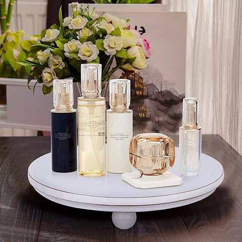 Vista 17 de Defined Deco Mini elevadores para exhibición, elevadores de madera para decoración, pedestales redondos pequeños de 5 pies (juego de 2, blanco)