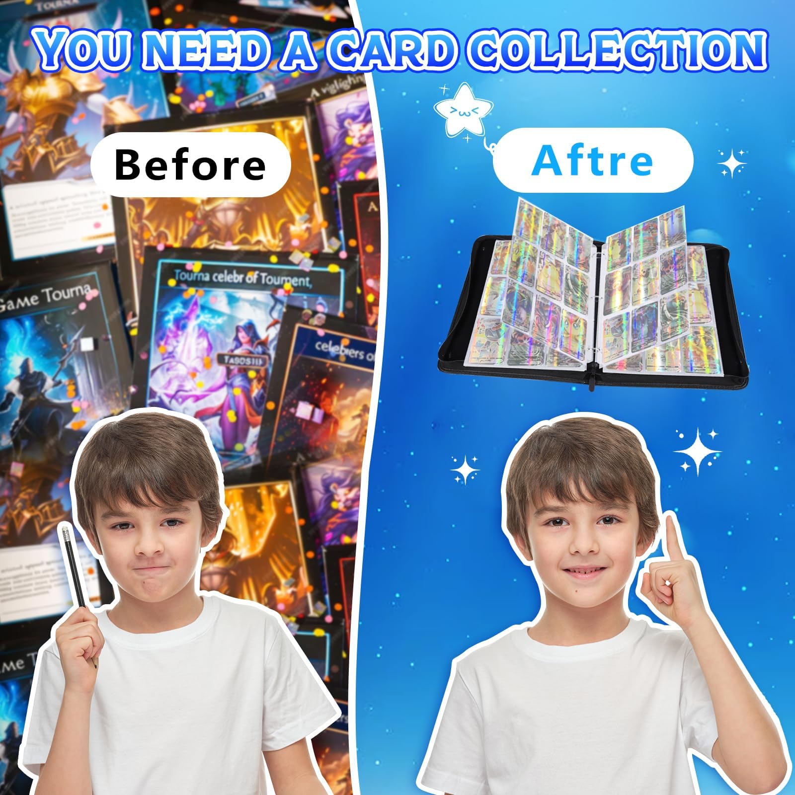 Raccoglitore Carte Pokemon, Album Carte Pokemon, 50 Pagine 400 Tasche, Album Porta Carte da Collezionabili con Cerniera