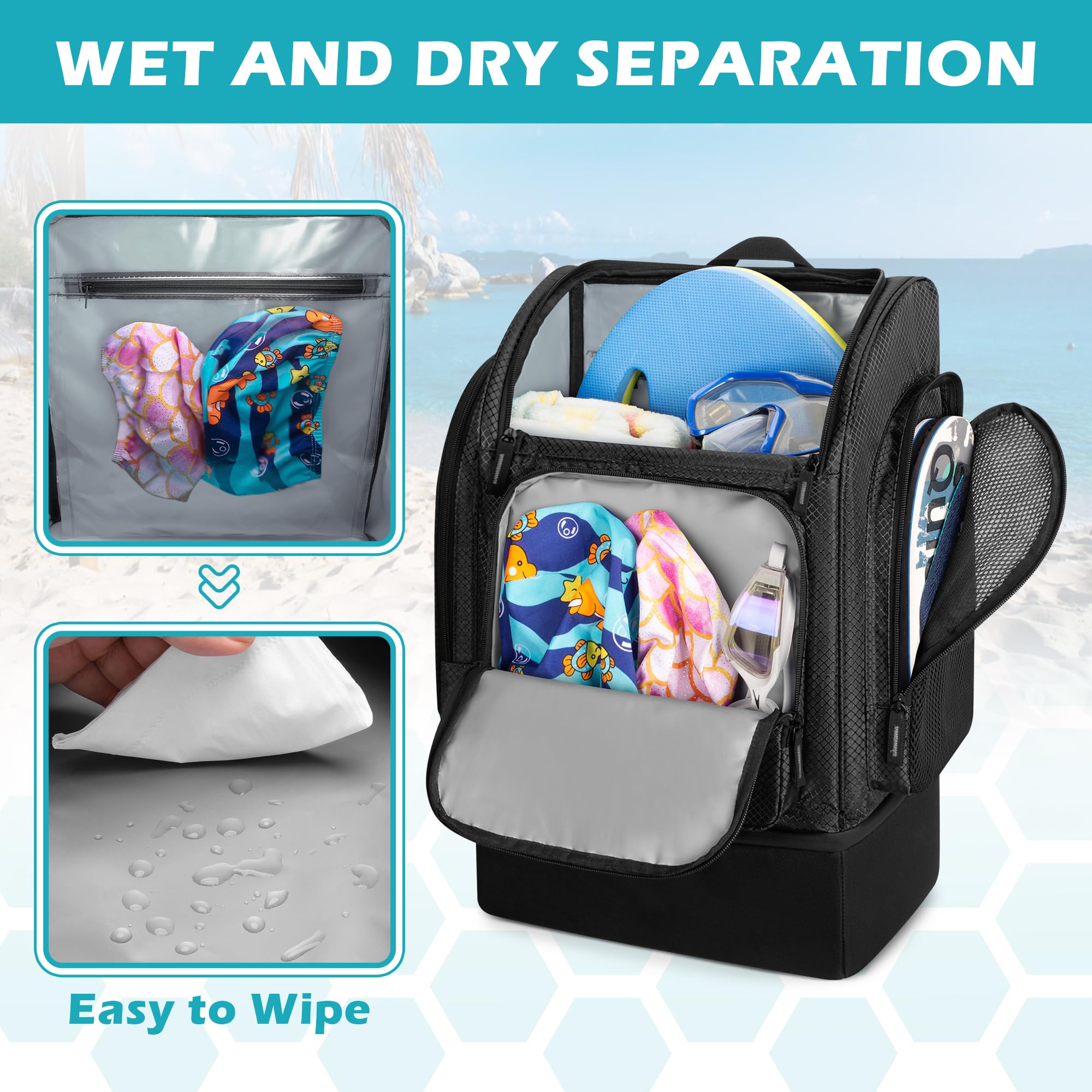 Fasrom Zaino Rete Spiaggia con Scomparto Frigo Isolato, separazione bagnato asciutto Zaino Termico Spiaggia, capiente borsa a tracolla per nuoto, piscina, picnic o sport