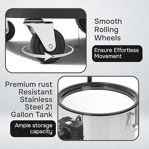 Miniatura 8 de Aspiradora húmedaseca de 21 galones y 8.5 de potencia máxima, tanque de acero inoxidable, 2 en 1, aspiradora portátil de tienda con accesorios,