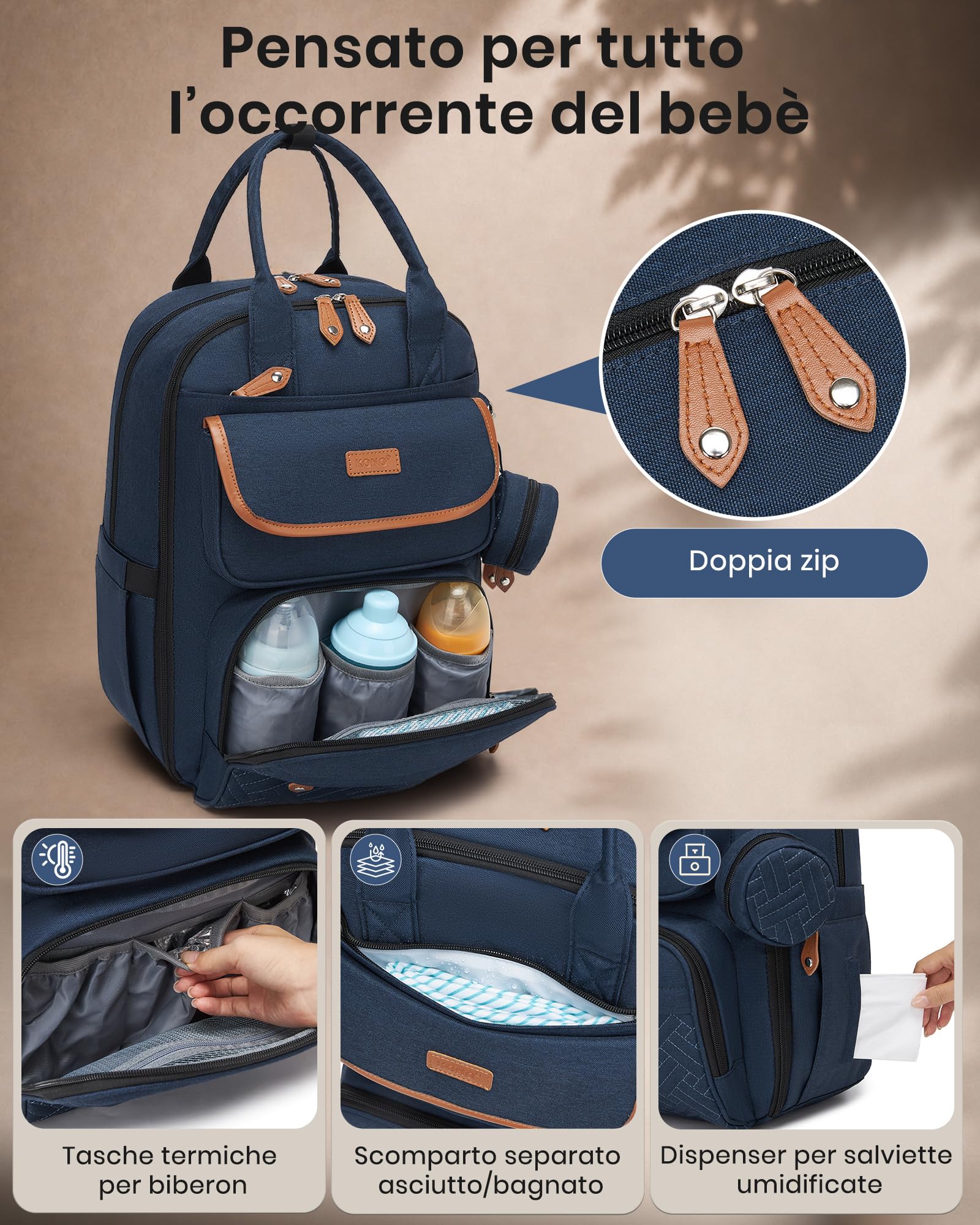 KONO Borsa Zaini Fasciatoio, Grande Zainetto Mamma Neonato per Mamma Papà