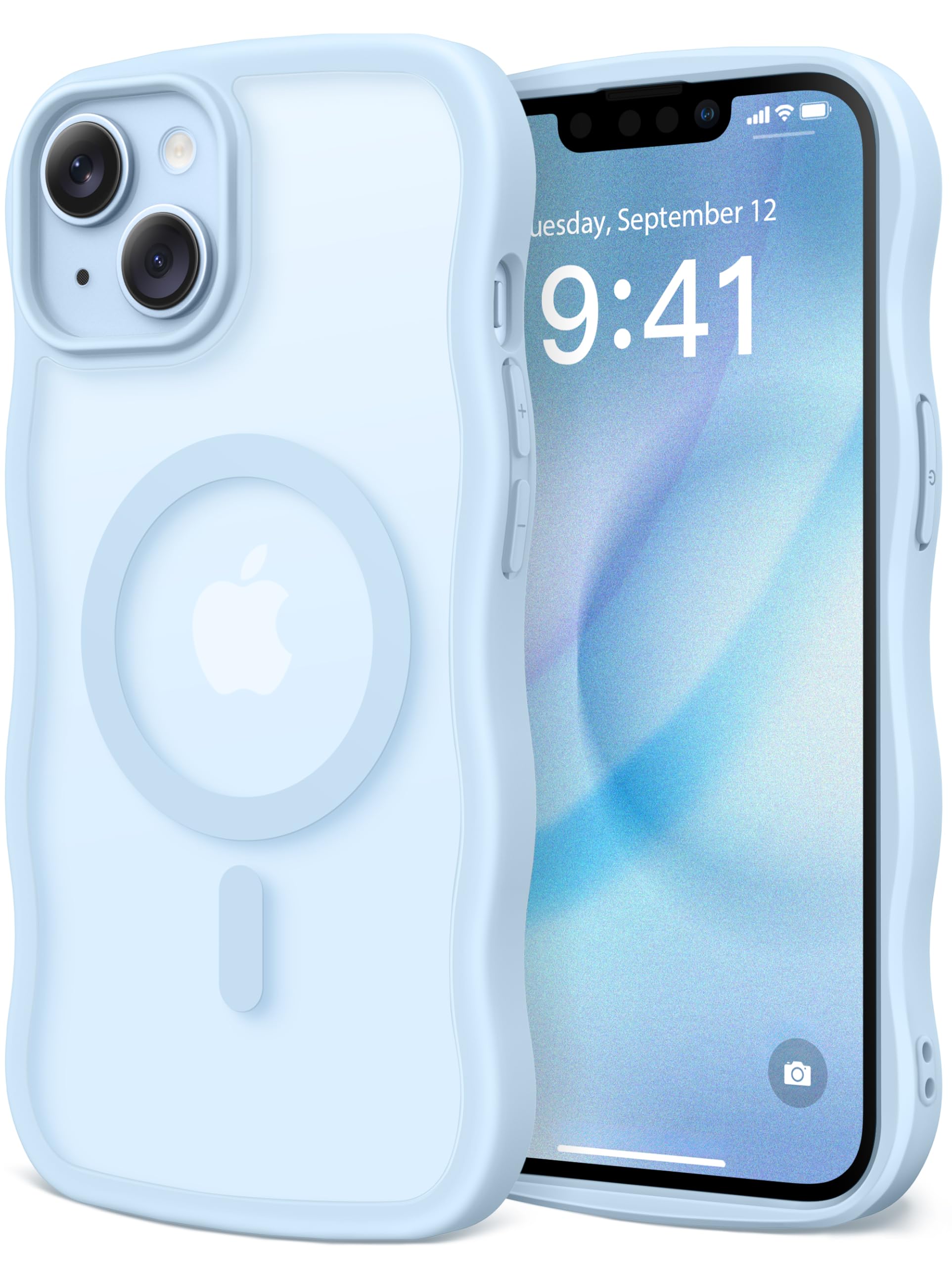 CAPRARO Cute for iPhone 13 Case & iPhone 14 Case, Compatible with MagSafe, [Curly Wave Edge] [Camera Protection] [14 FT Drop Protection] Magnetic for