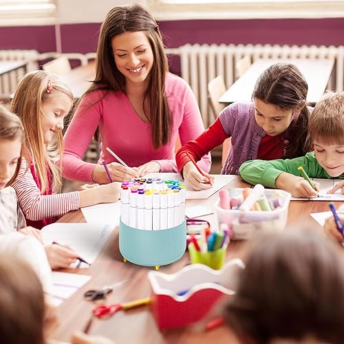 Miniatura 3 de Portalápices para escritorio, soporte para lápices naranja con 5 compartimentos, diseño estético con soporte giratorio de 360. Accesorios de