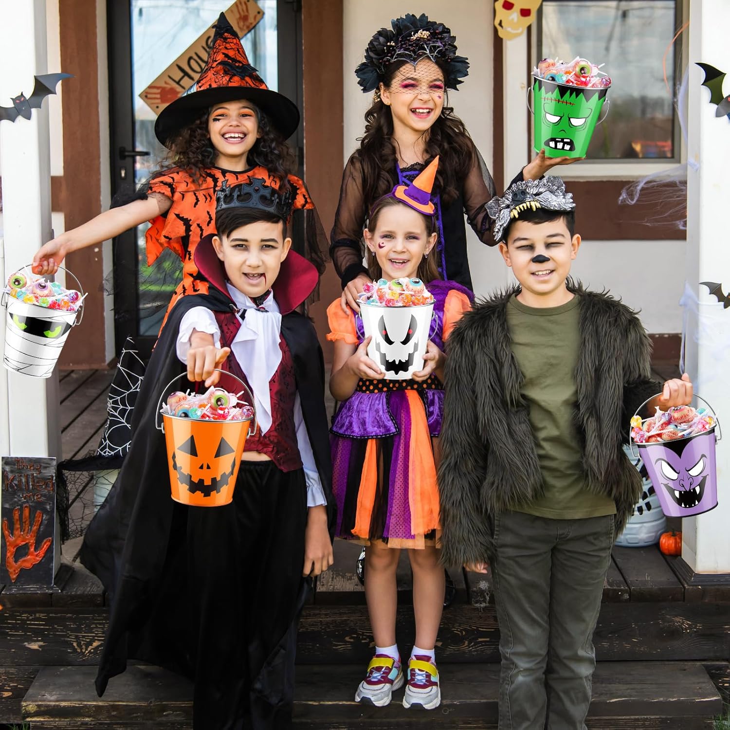 Tioncy 24 Pcs Halloween Pumpkin Bucket Bulk Metal Trick Treat Party Favors Pail with Handle Small Candy Pumpkin Bucket Jack O Lantern Basket for Trick or Treat Party Favor Supplies