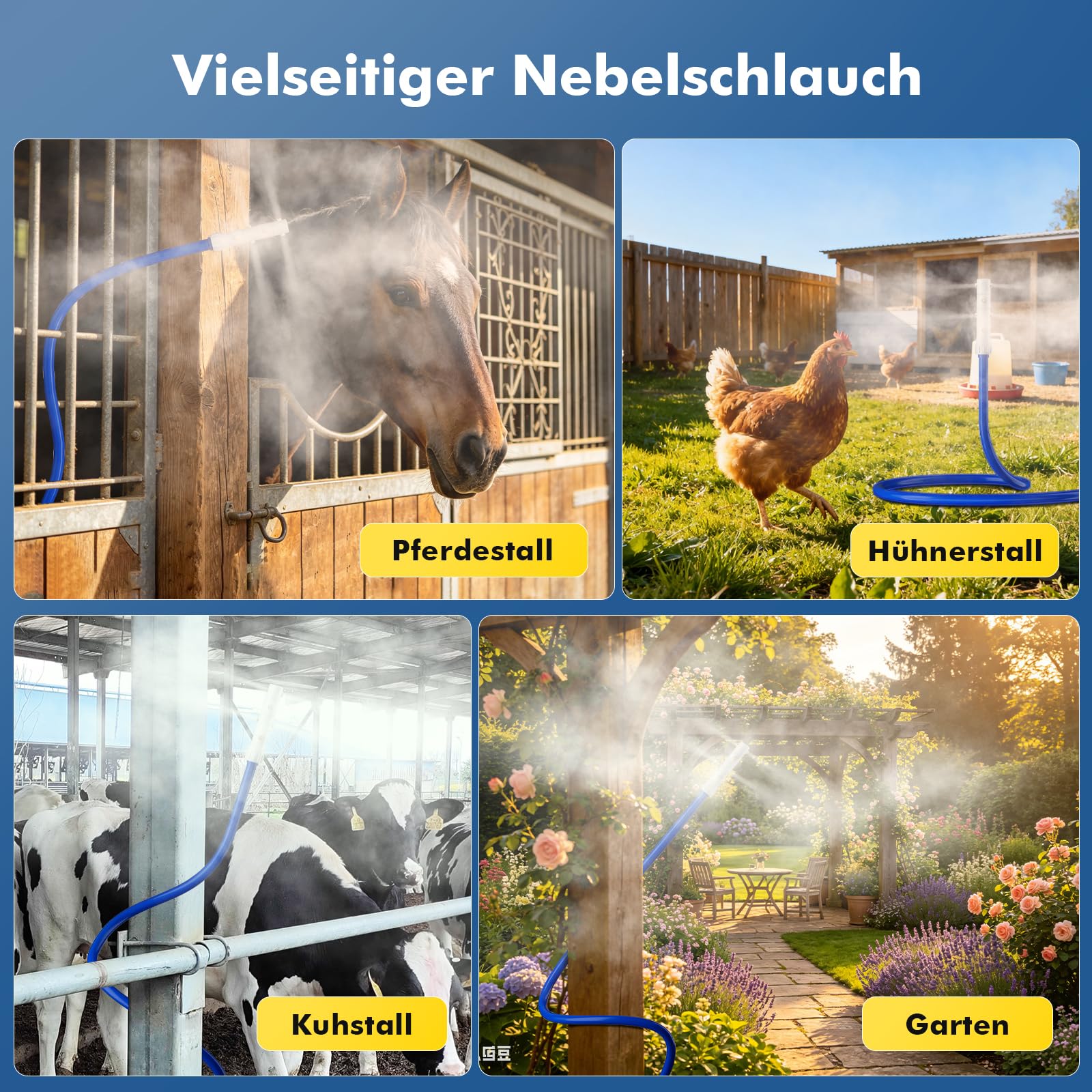 RESTMO 180 cm Flexibler Mistsprinkler mit Sprühnebel Kühlung, 360° Sprühnebelabdeckung durch 8 Düsen & 3/4" BSP Eingang – Gartenbewässerungssystem für Sprühnebel Terrasse, Pool, Gewächshaus