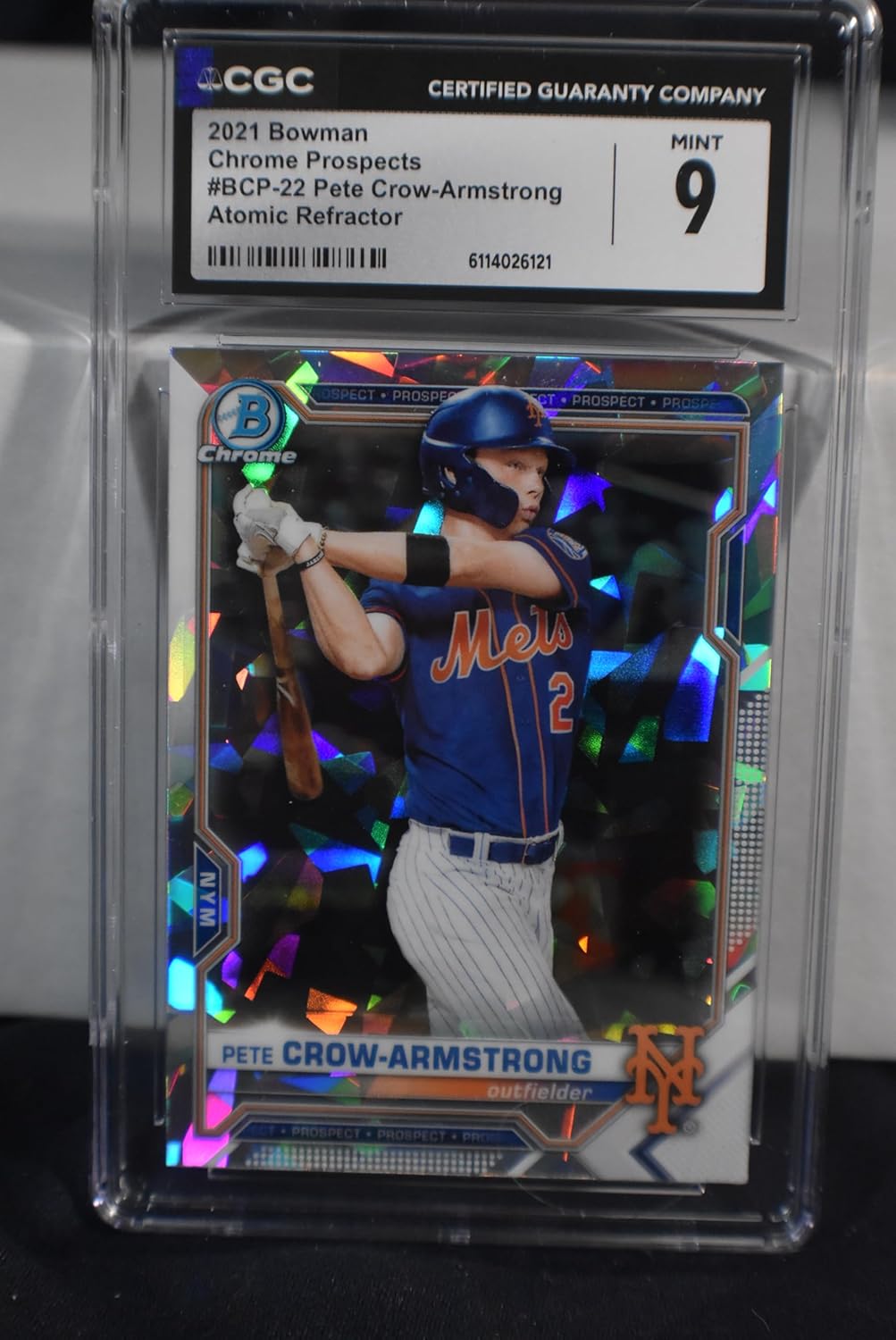 PETE CROW-ARMSTRONG 2021 Bowman Chrome Prospects #BCP-22 ATOMIC REFRACTOR PARALLEL Rookie Card CGC Graded Mint 9 Chicago Cubs Baseball RC