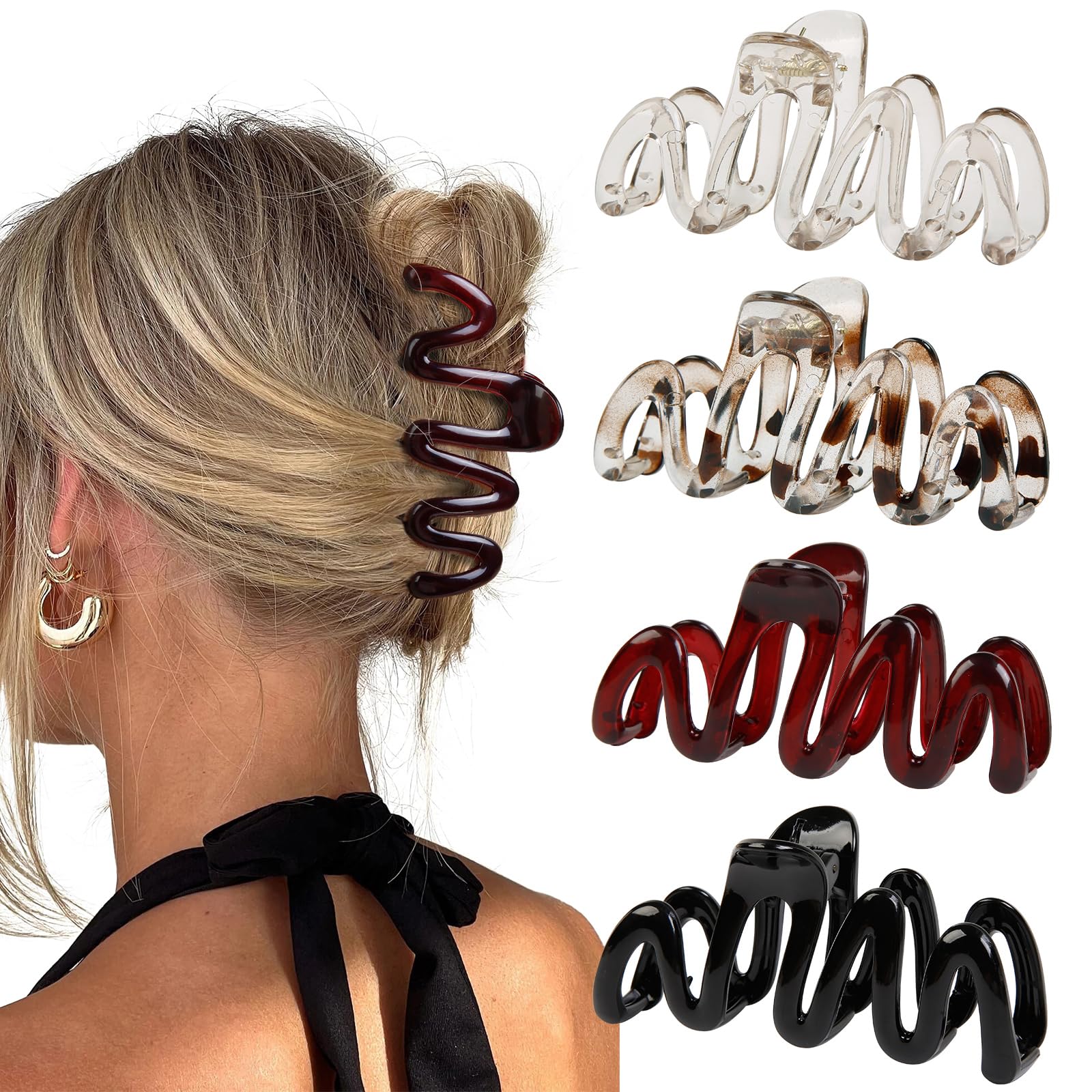 Claw Clips for Women 4Pcs Wavy Hair Clips for Thick Hair Non Slip Hair Clip Claw for Women's Hair Cute Hair Accessories