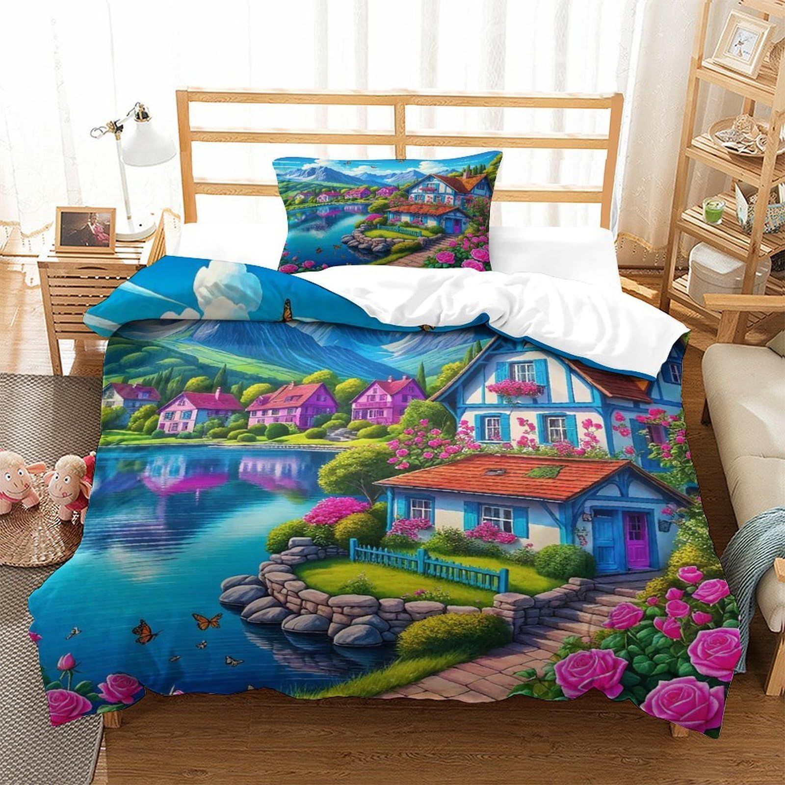 Housse de couette paysages ruraux microfibre douce chic