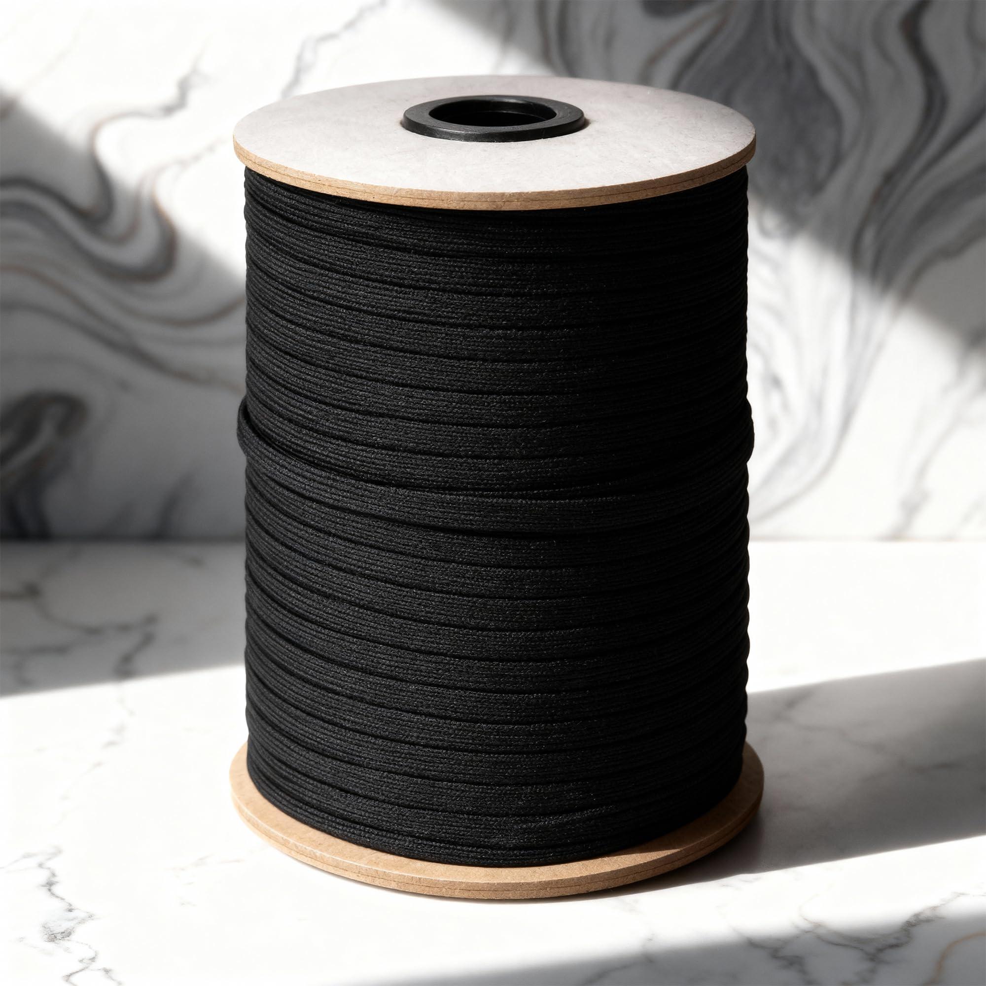 Trimming Shop 6mm Flat Elastic Band - 1/4 Inch Black Elastic Cord Wide Braided Stretch Strap Elastic String Rope for DIY Sewing Crafting, Dressmaking, Haberdashery and Clothing, Black, 250 Metres