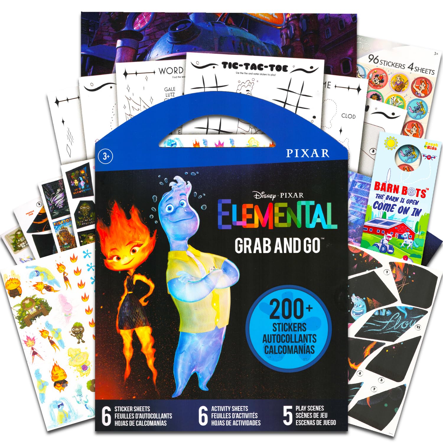 Disney Elemental Sticker Set - Bundle of 200+ Wade and Ember Stickers Plus Disney Stickers and Door Hanger | Elemental Party Supplies for Kids