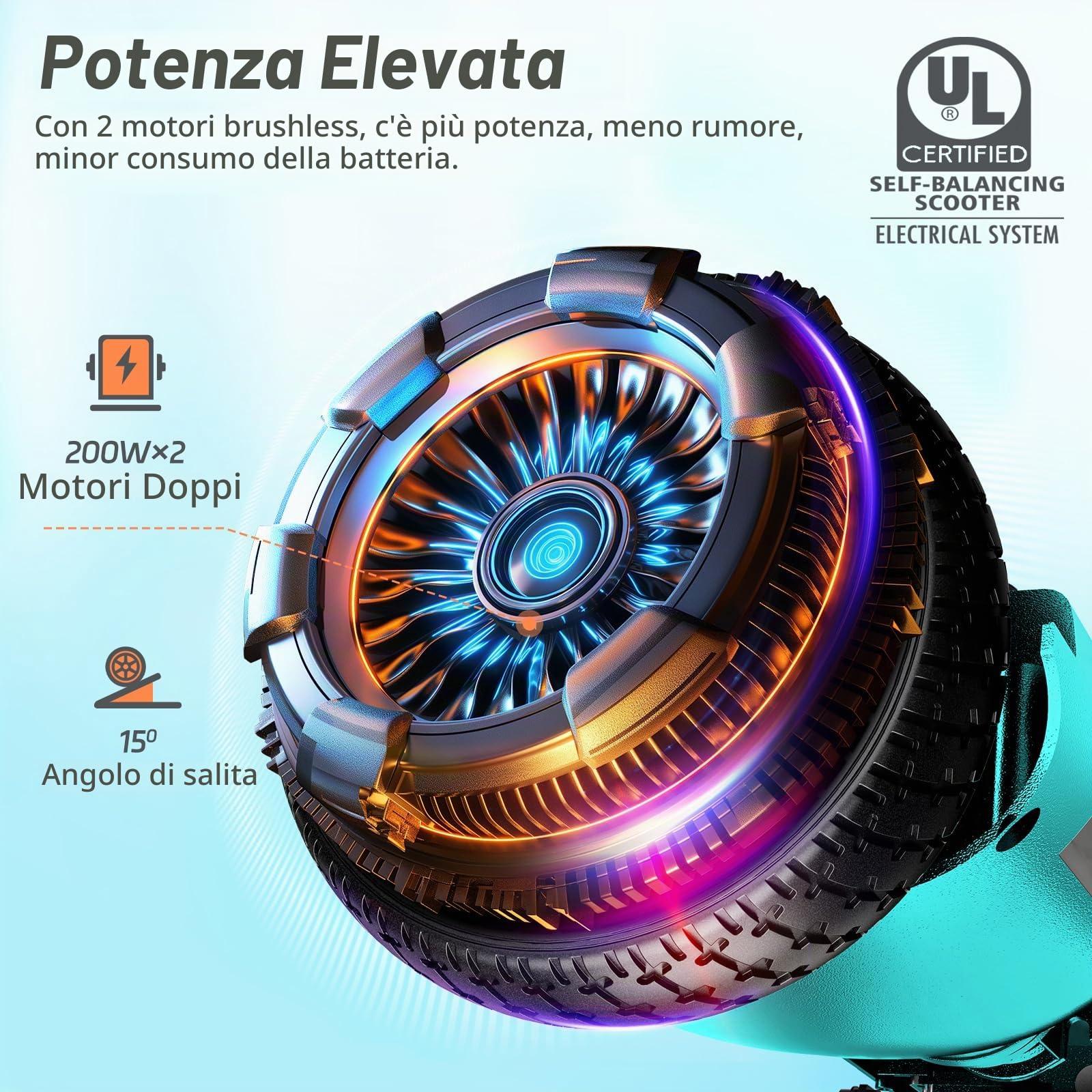 Hoverboard 6,5 pollici Overboard, hoverboard fuoristrada Gyropod, scooter elettrico autobilanciato con Bluetooth e LED per bambini e adulti