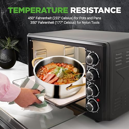 Miniatura 6 de NutriChef Juego de utensilios de cocina de acero inoxidable de 16 piezas, utensilios de cocina de inducción con asas doradas, juego de ollas y