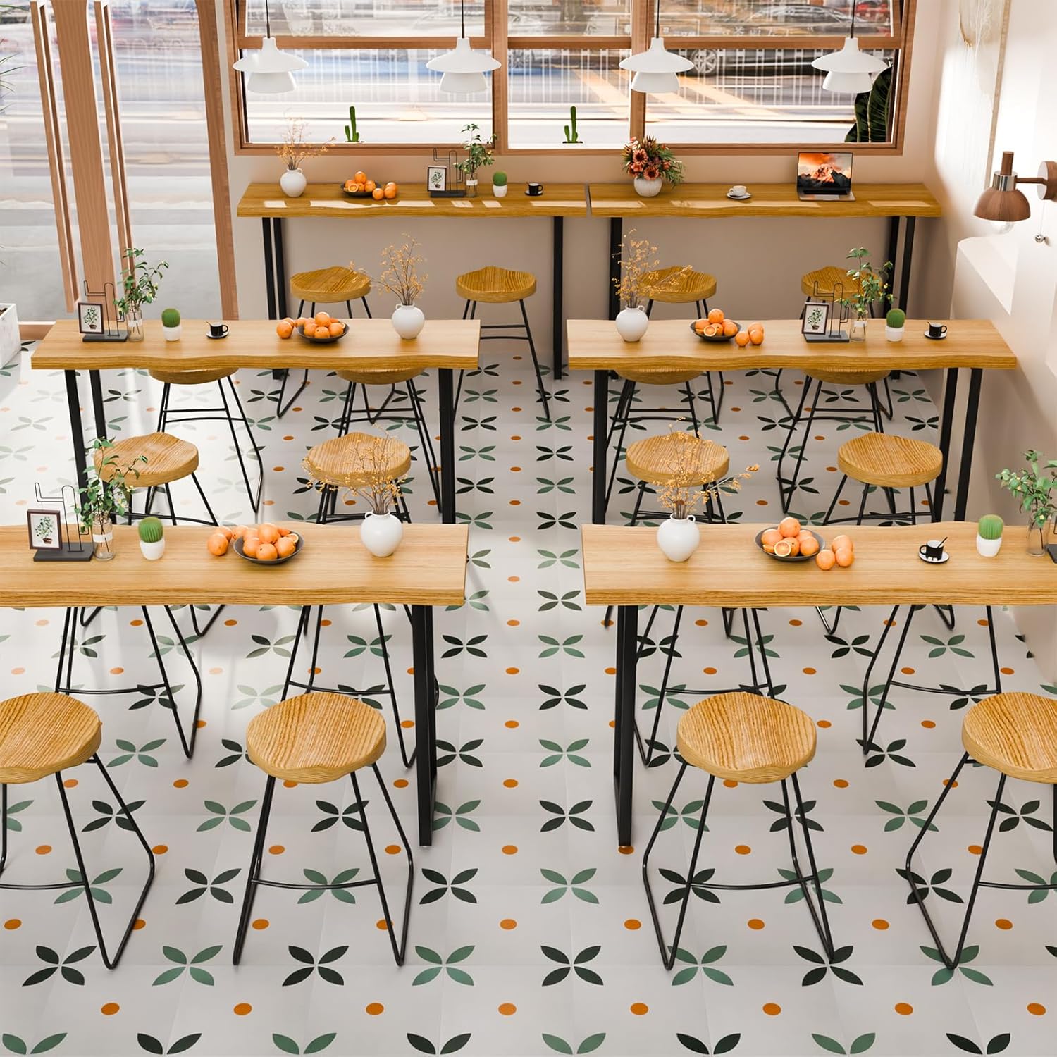 Narrow Bar Table, Rectangular Solid Wood Counter Height Table, Industrial Height Pub Table with Sturdy Metal Frame, Easy-to-Clean Top for Kitchen,Restaurant, Cafe (55.1 in)