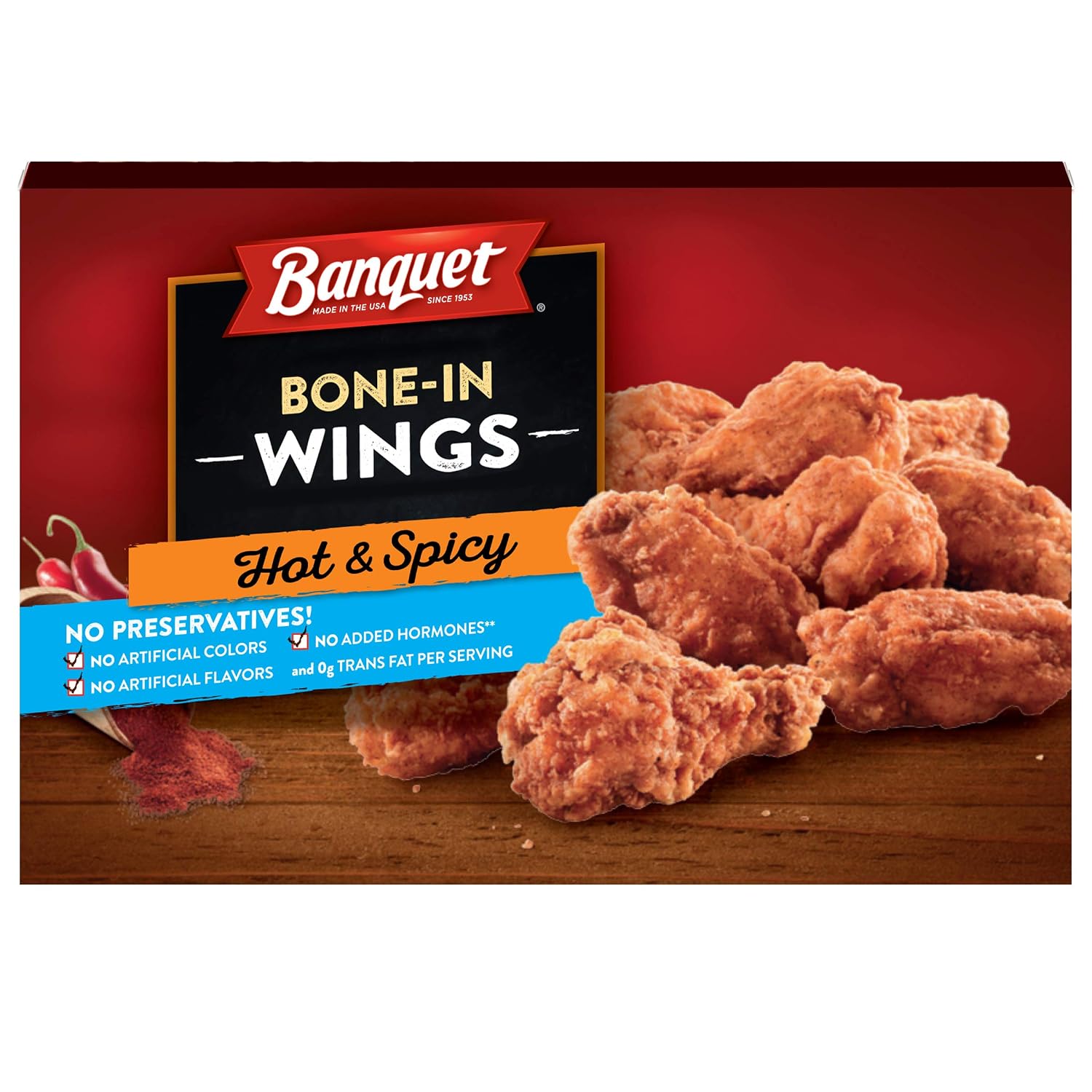 Banquet Hot & Spicy Bone In Wings, Frozen Meat, 11 oz