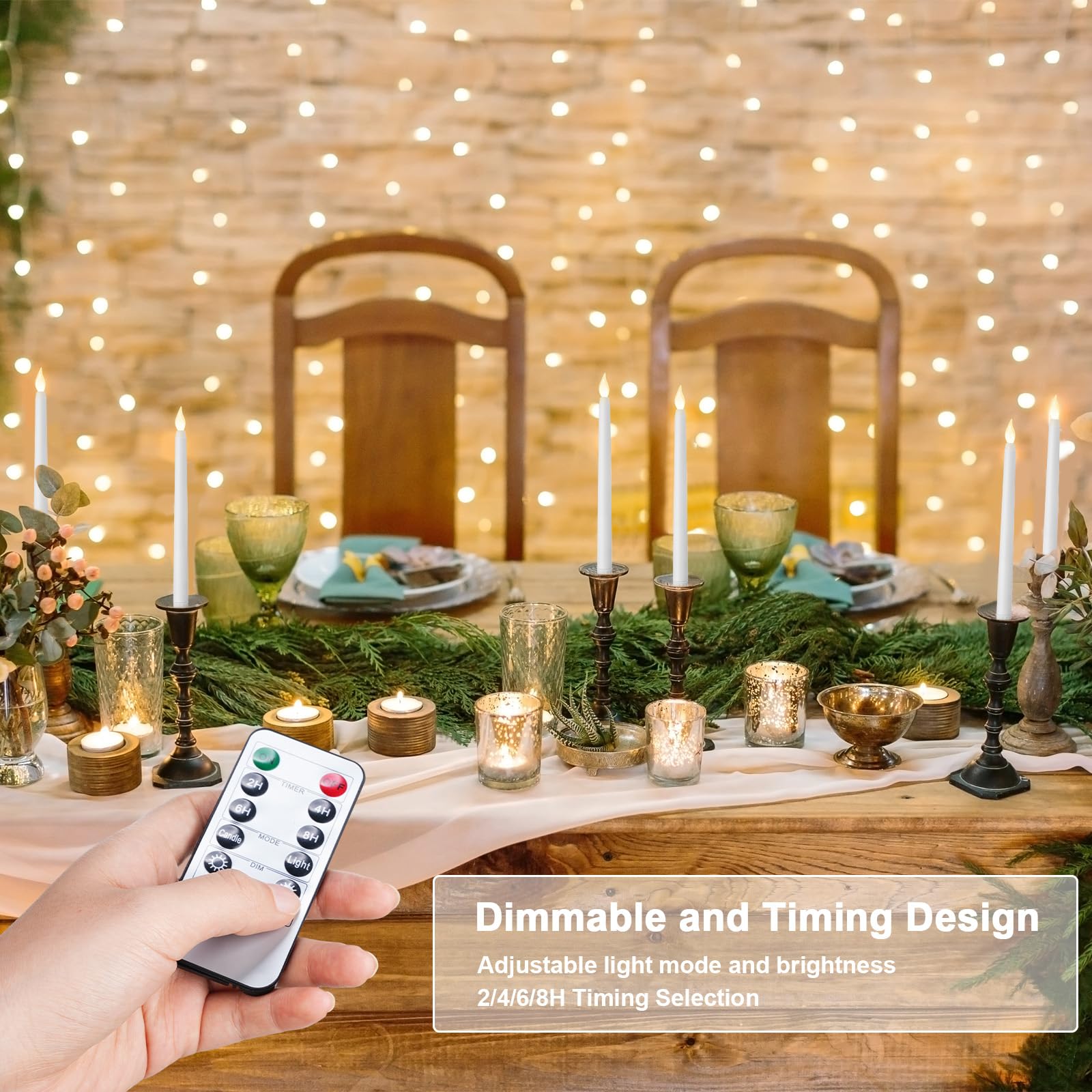 Baquler 200 candele coniche senza fiamma, con telecomando e timer, funzionamento a batteria, 28 cm, candele LED tremolanti, luce calda, per matrimoni, vacanze, feste, decorazioni per la casa (bianco)
