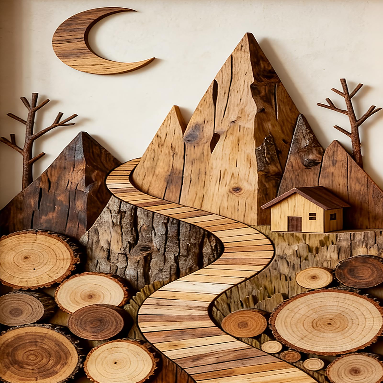 Poetrydraw Moon Mountain Path Diy 5D Round Drill Diamond Art Painting Kit 15.75 X 15.75 In Home Wall Decor Gift For Adults/Beginner