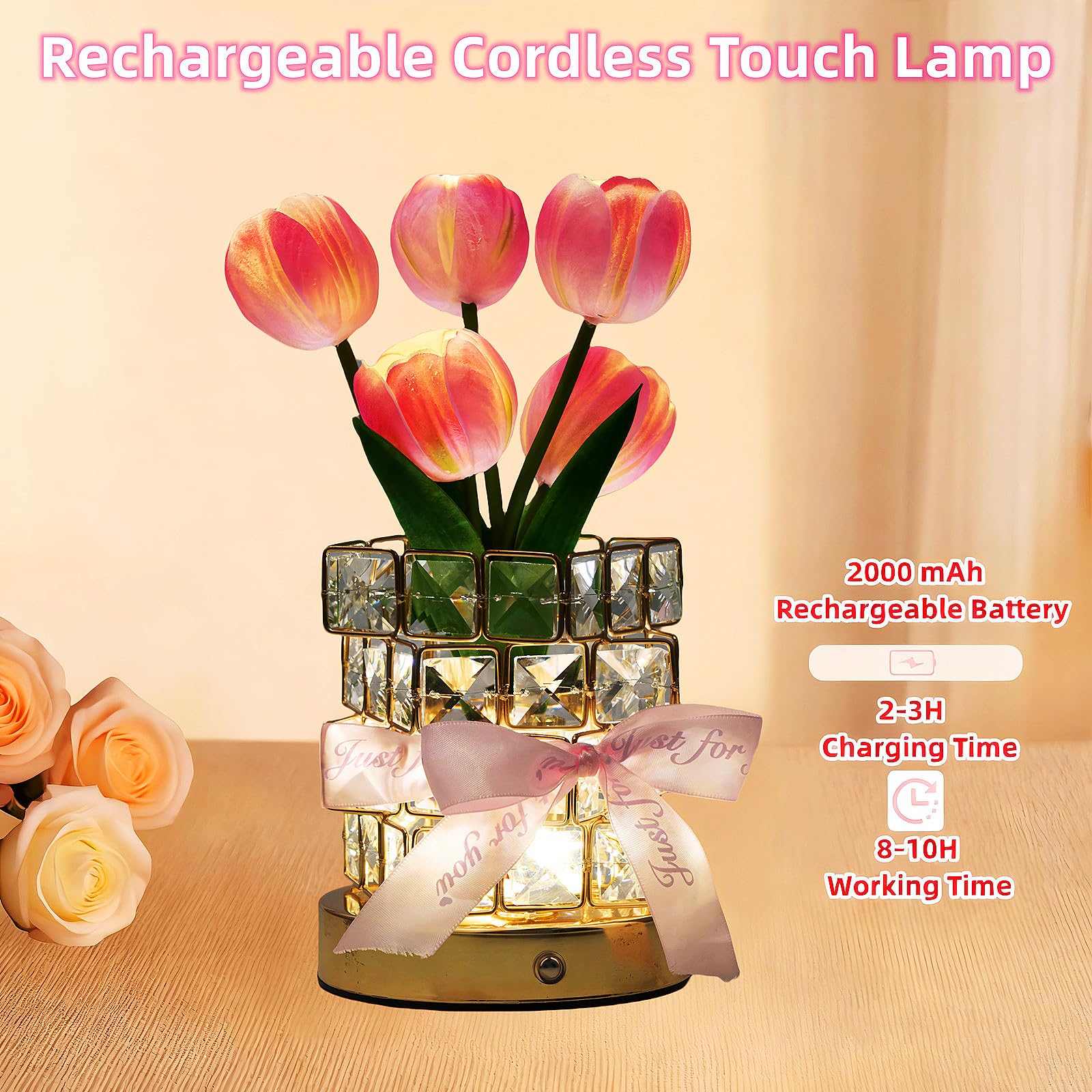 Lampe de nuit tactile sans fil en forme de tulipe - Cadeau d'anniversaire