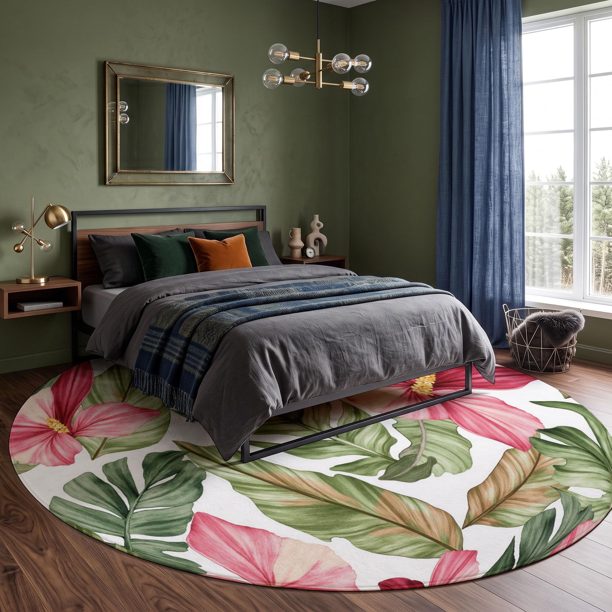 Fleurs aquarelles Tapis Salon Rond 180cm Lavable en Machine Rug