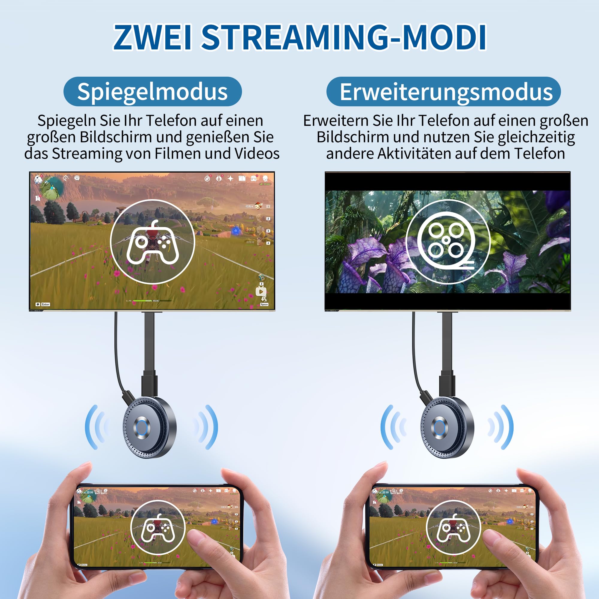 Miracast Wireless Hdmi Dongle Adapte, Tragbares Hdmi Adapter Dongle mit für Streaming von Video/Audio/Dateien Übertragung von Android-Smartphone auf HDTV