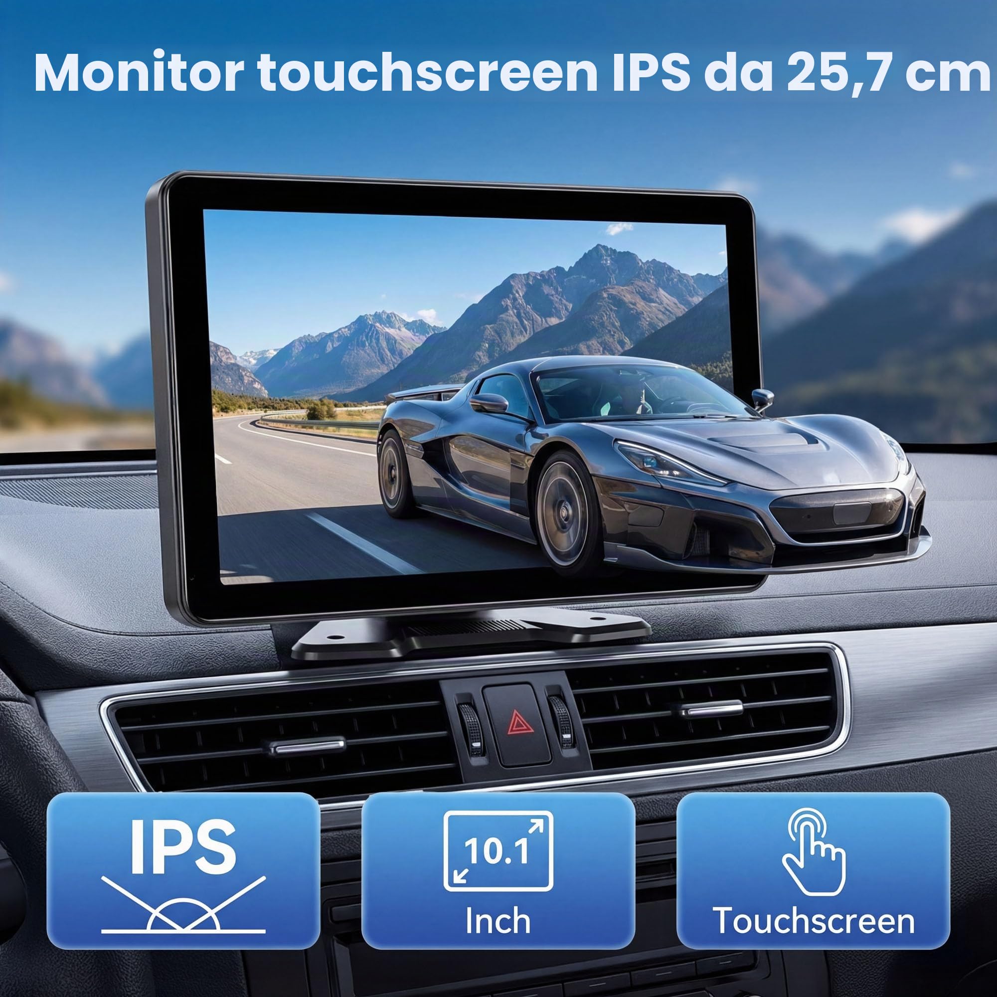 CAMECHO 10,1'' Schermo Tattile con 4 Telecamere Posteriore da 1080P con Monitor e Visione Notturna BSD, IP68 Retrocamera Auto con DVR, Monitor di Parcheggio, Schermo Diviso, Rilevamento angolo cieco