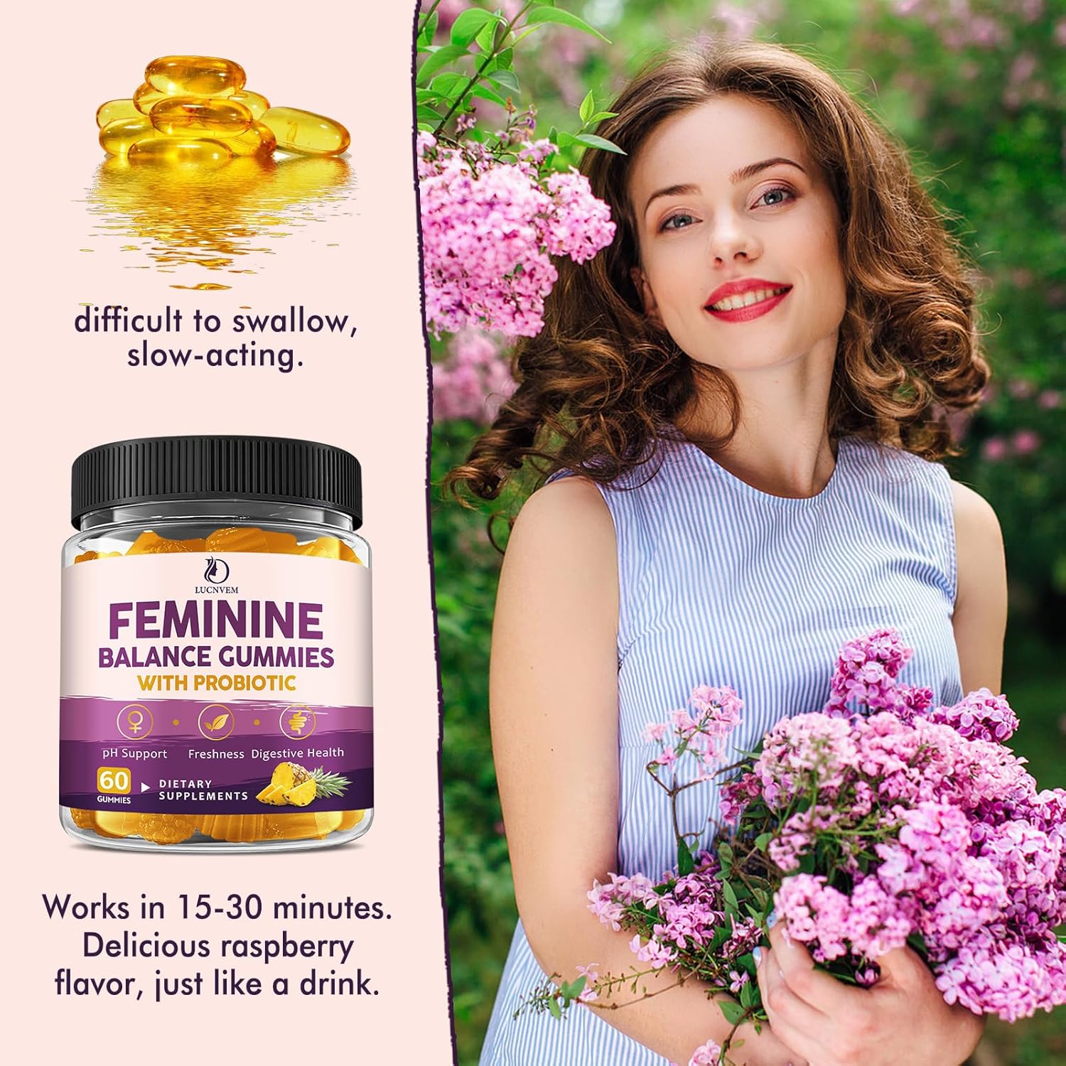 Feminine Balance Probiotic Gummies for Women – Support Vaginal Health, pH Balance, Freshness & Digestive Health – with Pineapple, Slippery Elm, Cranberry, D-Mannose – Sugar-Free, Pineapple Flavor - Image 7