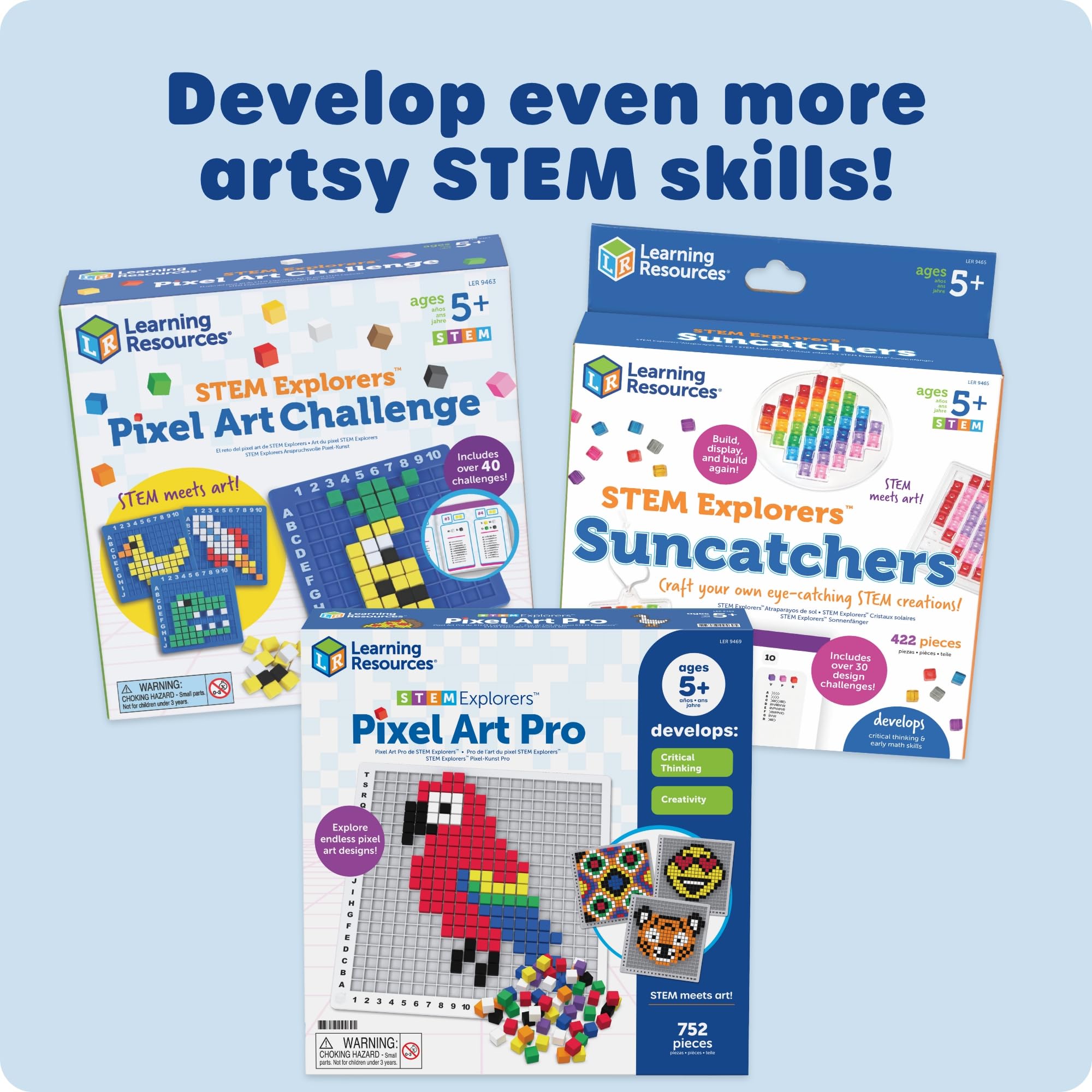 Learning Resources Pikselowa Sztuka STEM Explorers, 402 Elementy, Od 5 Lat, Zabawki dla Dzieci, Podstawy Kodowania, Zajęcia Szkolne