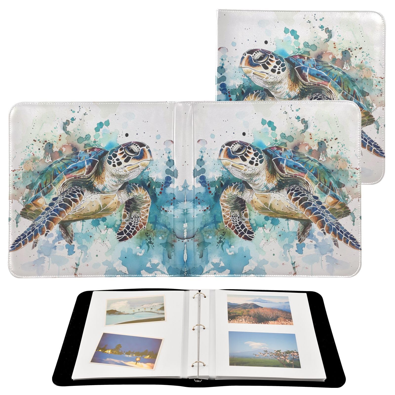 JIPONI Graffiti Turtle Large Photo Album, DIY Leather Cover Scrapbook Albums for 4x6 5x7 6x8 Pictures, Self Adhesive Memory Book for Wedding, Baby, Family