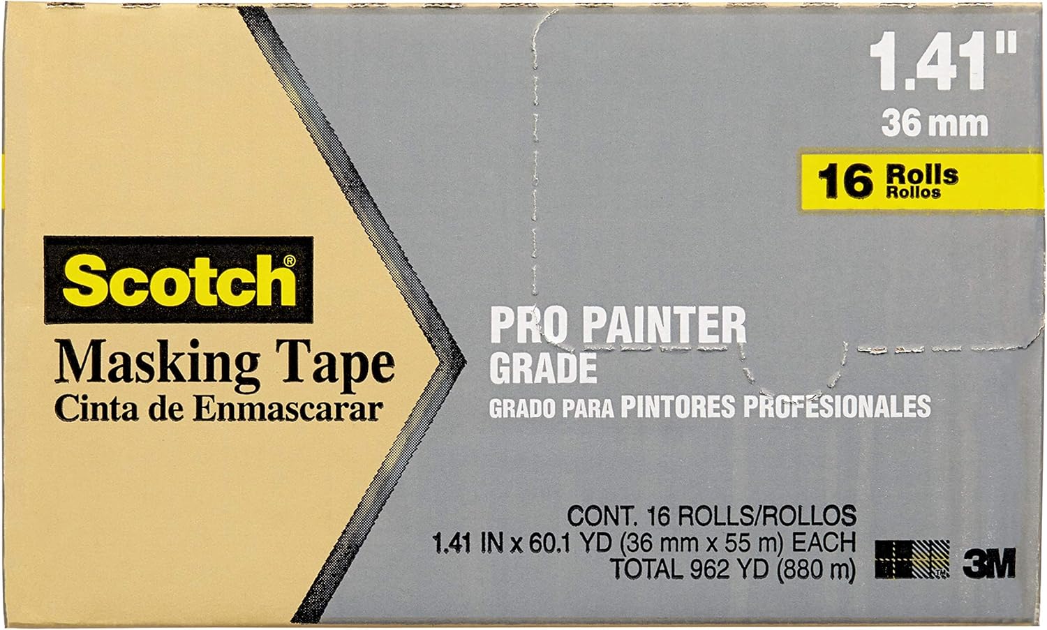 3M Scotch Masking Tape, 1.41Inch by 60.1Yard, 16Pack, Masking Tape