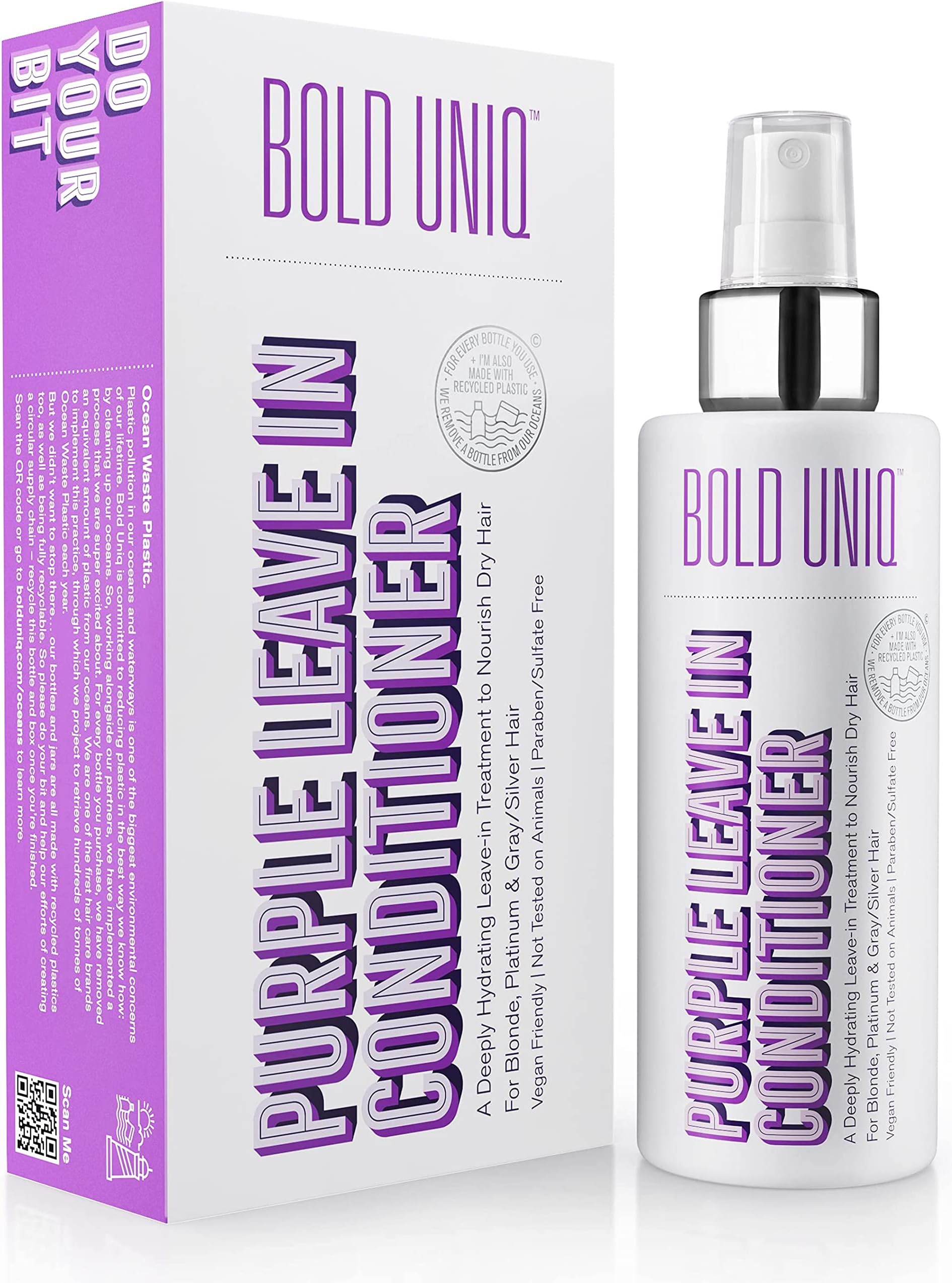 BOLD UNIQ Purple Leave In Conditioner for Dry & Damaged Blonde, Platinum & Gray/Silver Hair. Light Toning, Hydrating & Detangling. Peta-approved, Vegan & Cruelty-Free. Sulfate & Paraben Free.
