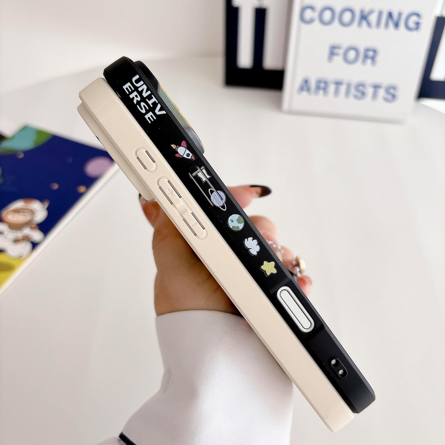 for iPhone 17 Pro Cute Case, Cartoon Astronaut Space Planet Design Stylish Bumper Cover Soft TPU Rubber Protective Anti-Slip Shockproof Case(iPhone 17 Pro, Black Moon) - Image 3