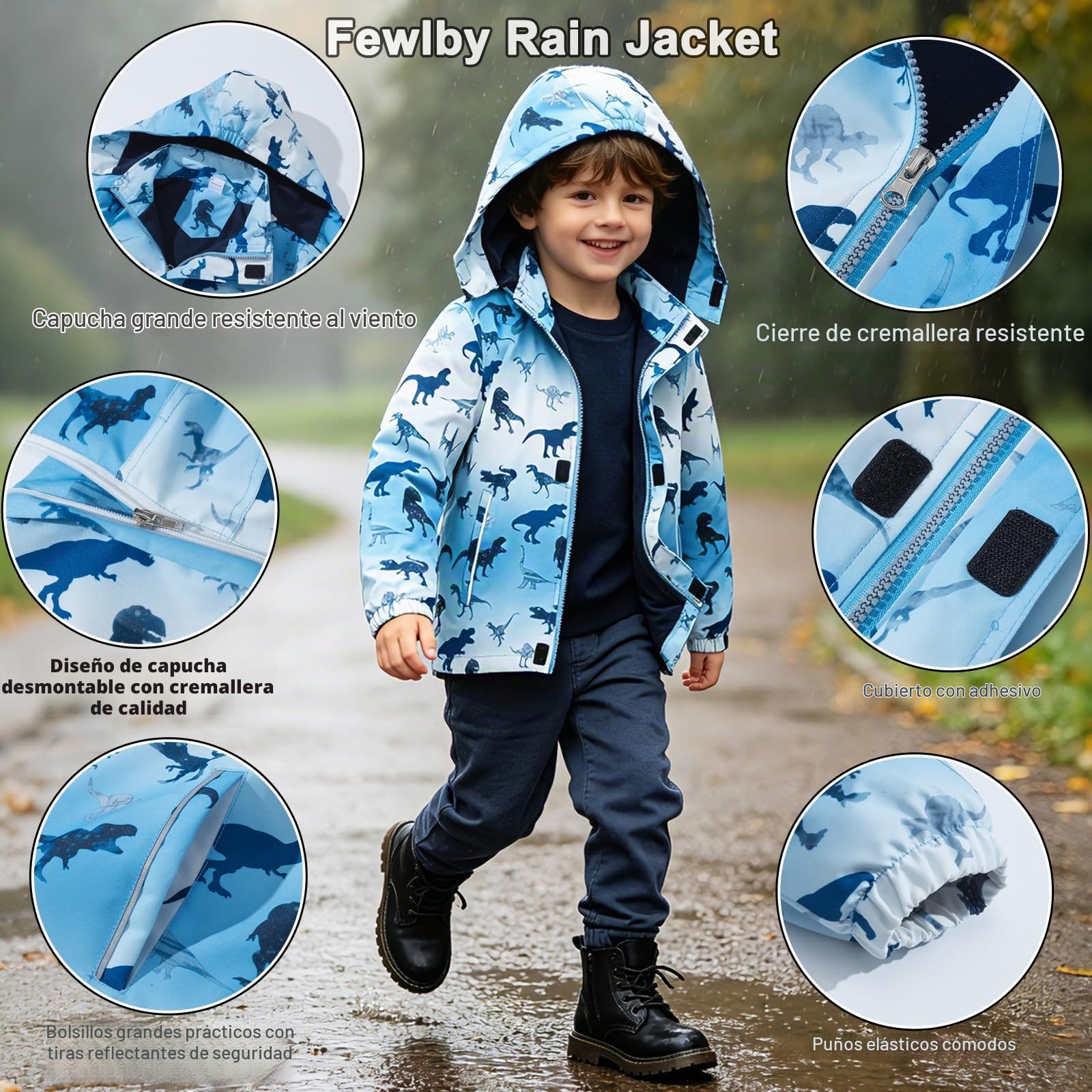 Fewlby Niño Chaqueta Impermeable con Capucha, Cortavientos Ligera con Forro Polar Abrigo Prueba de Viento Chubasquero Primavera Otoño Abrigos Deportivos 11-12 Años