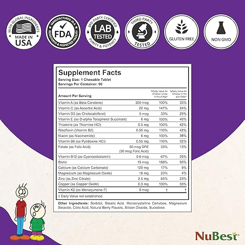 Miniatura 2 de NuBest Niños altos - Ayuda a los niños a crecer y desarrollarse de forma saludable - Apoyo a la inmunidad y la fuerza ósea - Multivitamínicos y