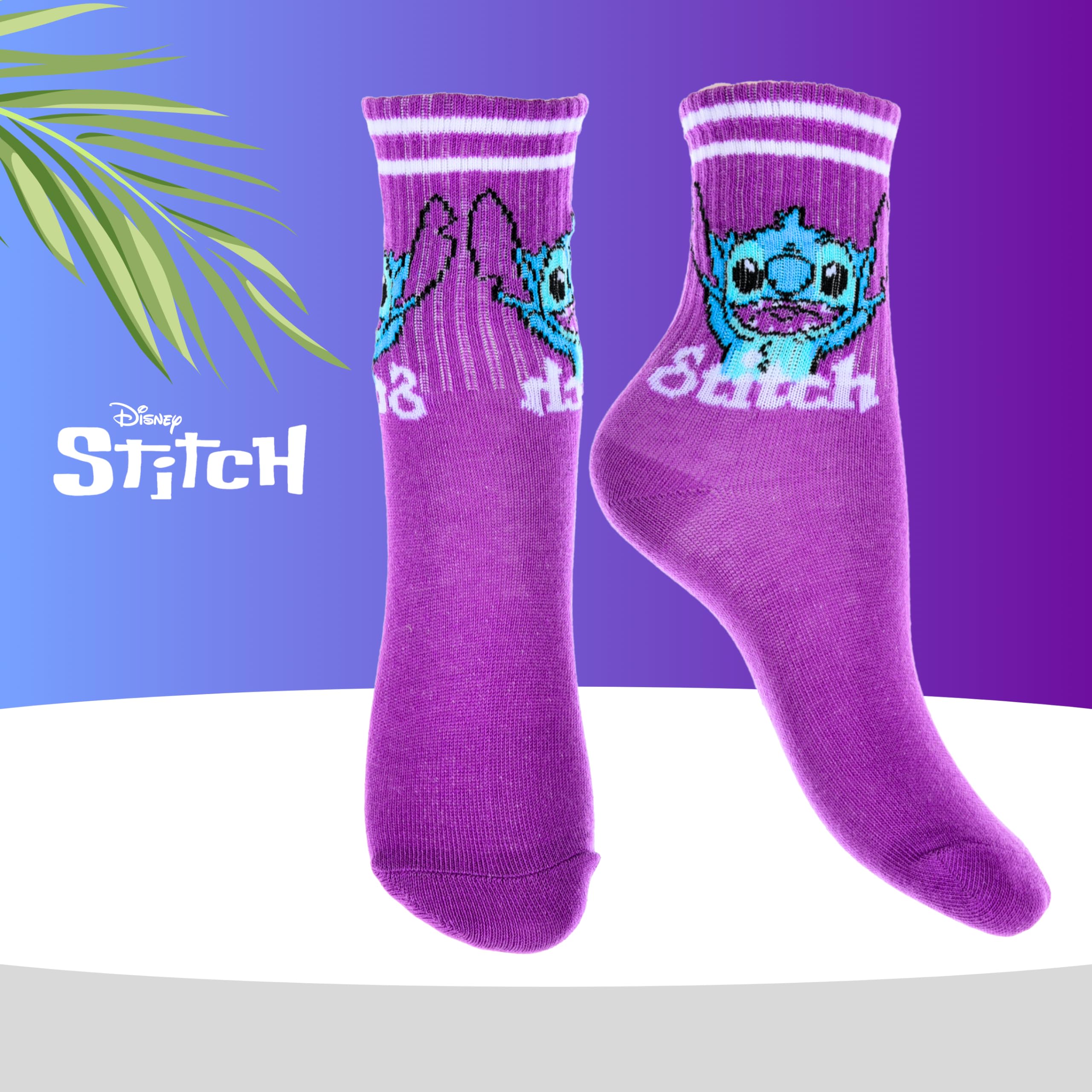 Disney Stitch Chaussettes Filles, Soquettes Stitch, Lot de 4 Chaussettes Universitaires, Cadeau Filles et Adolescentes, Tailles EU 27 à 37