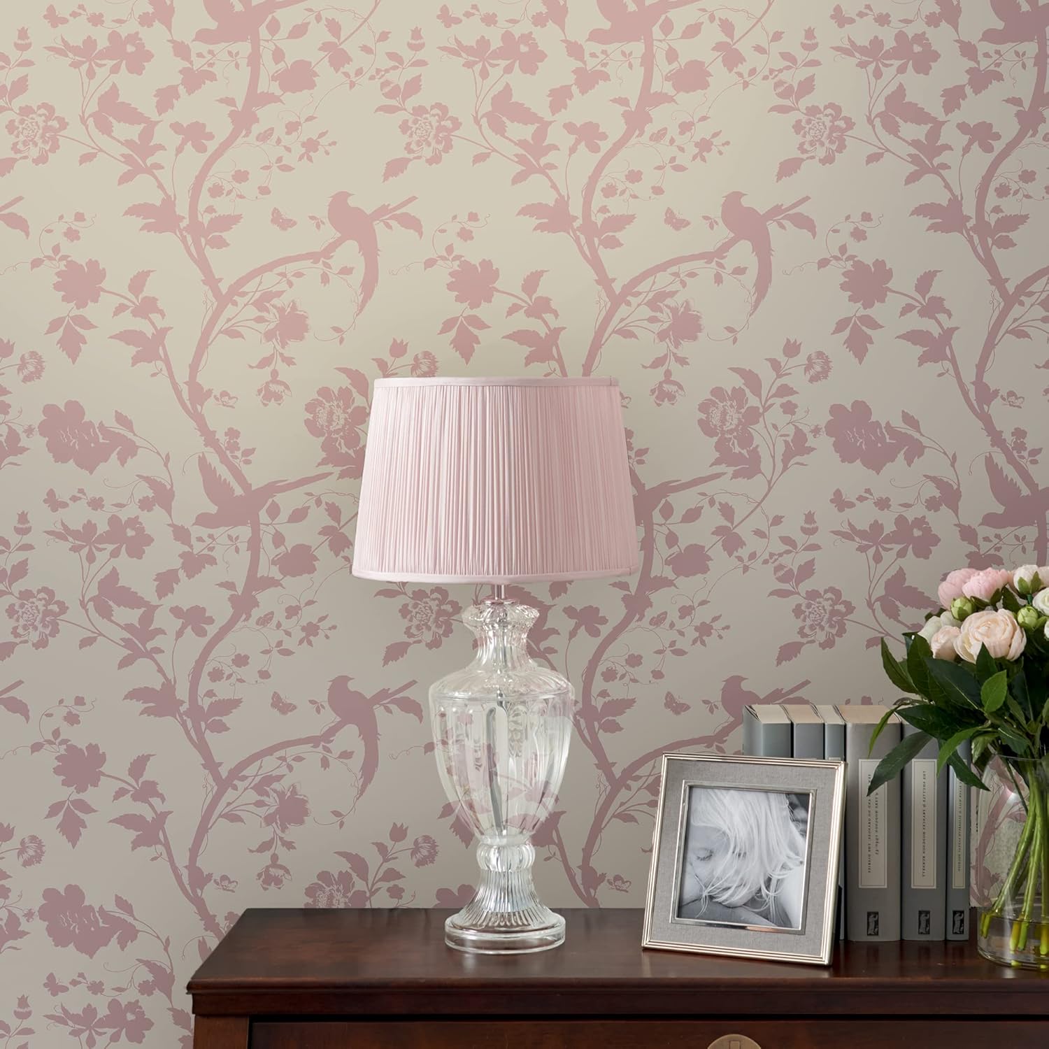 Laura Ashley Oriental Garden Pearlescent Chalk Pink Wallpaper