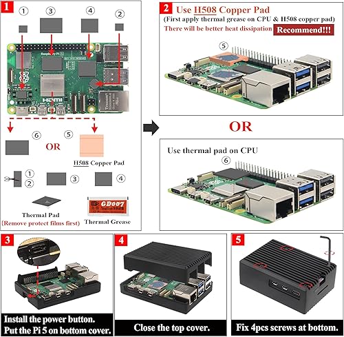 Miniatura 3 de Geekworm Caja de refrigeración pasiva de aluminio resistente para Raspberry Pi 5 (P573-Sliver)