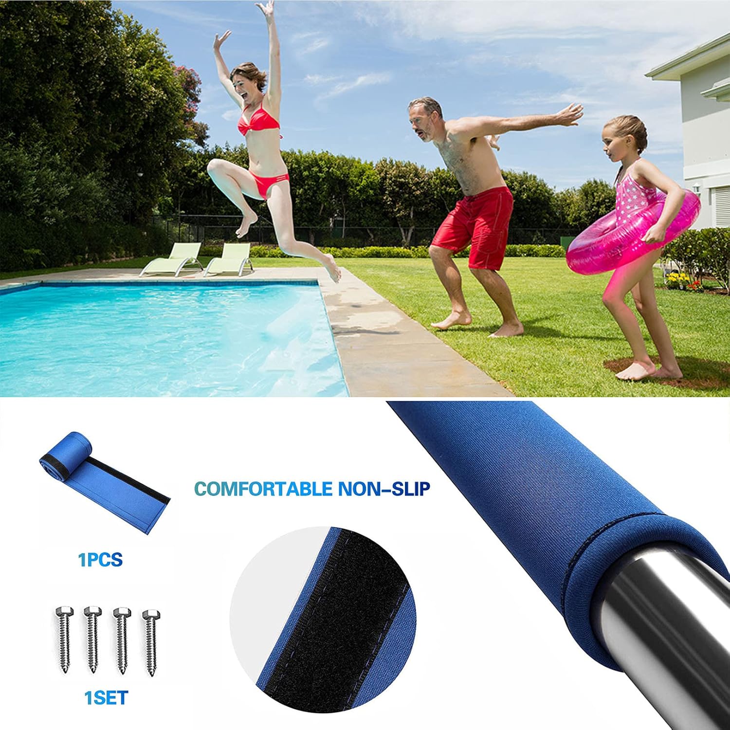 Pool Handrails Pool Hand Rail, 1 PCS Easy Mount Hand Grab Rail, Swimming Pools Safety Handrail with Blue Grip Cover, Easy to Install