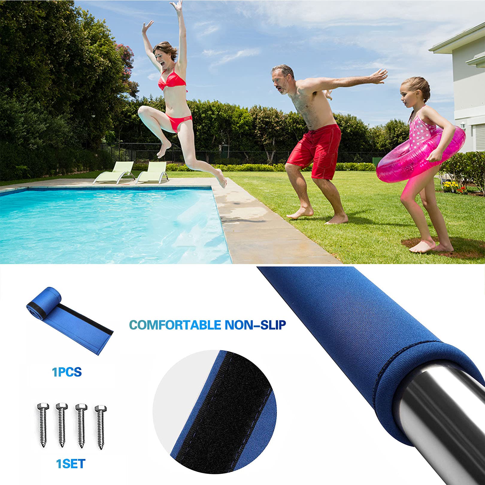 Rampe de sécurité pour piscine, rampe de piscine, rampe de piscine, rampe de piscine, 1 pièce, rampe d'appui facile à monter, rampe de sécurité pour piscines avec revêtement antidérapant bleu, facile