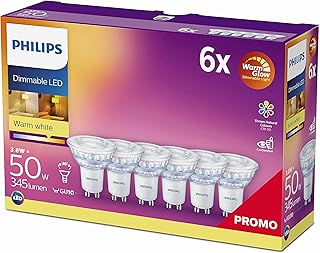 Philips 8718696721674 LED Classic WarmGlow Lampe ersetzt 50W, 2200-2700 K, 345 lm, Reflektor, dimmbar, 6er Pack, Glas, GU1...