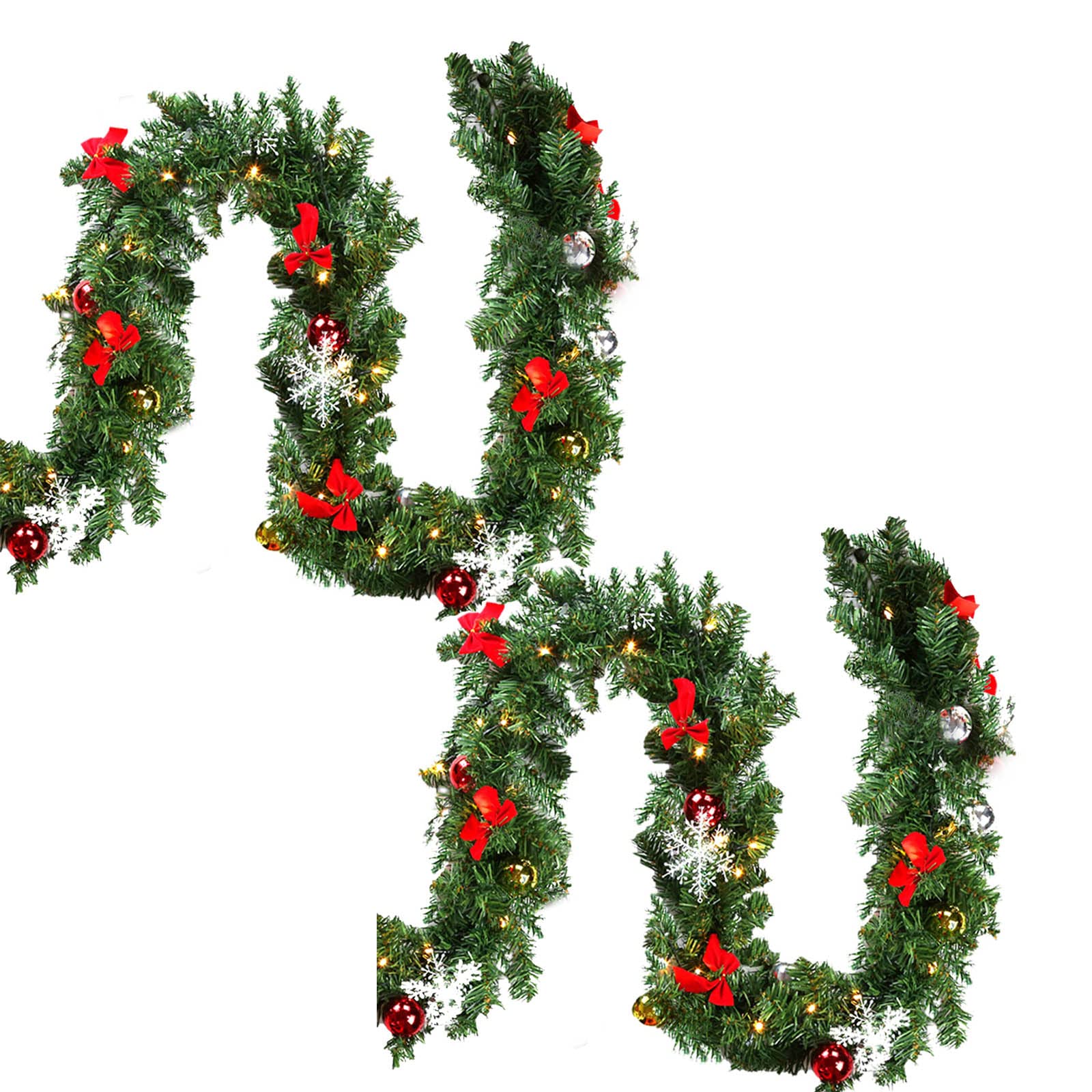 2er 5M Weihnachtsgirlande, Tannengirlande mit 100 LEDs Warmweiß 8 Modus inkl. Deko, IP44 Weihnachtskranz Weihnachtsdekoration Künstliche Girlande für Treppen, Kamine, Grün